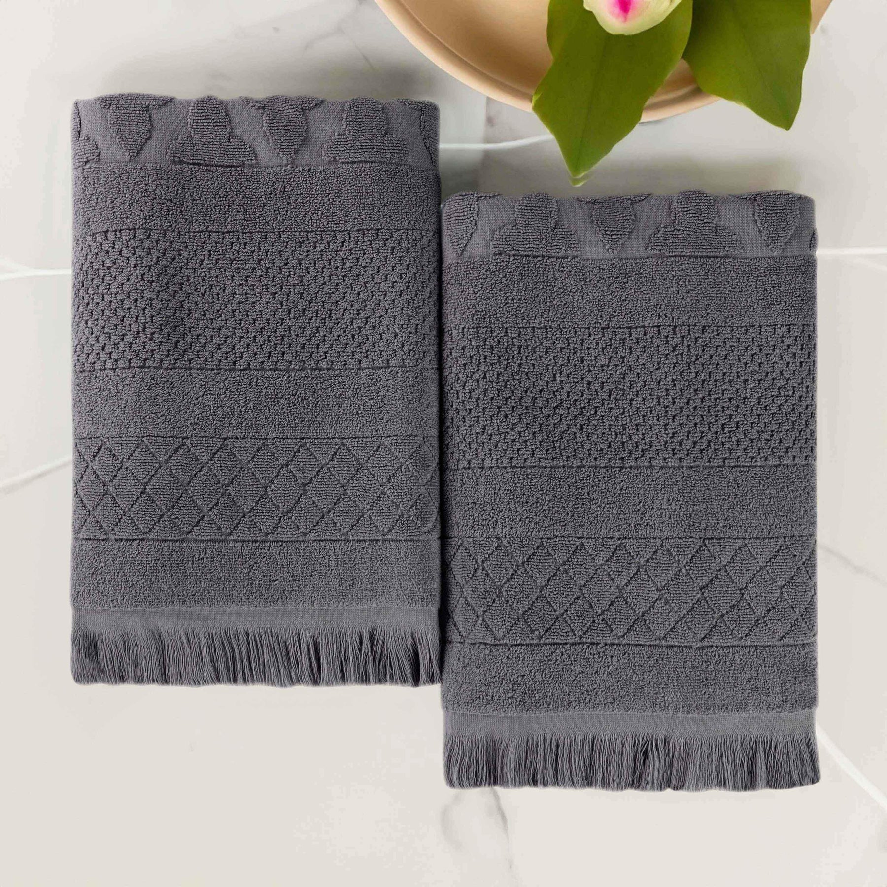 Rolla Cotton Geometric Jacquard Plush Absorbent Bath Sheet Set of 2