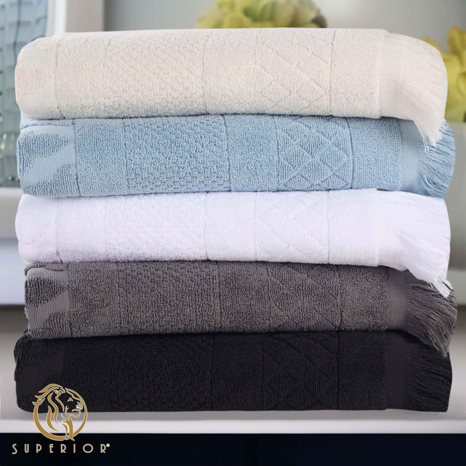 Rolla Cotton Geometric Jacquard Plush Absorbent Bath Sheet Set of 2