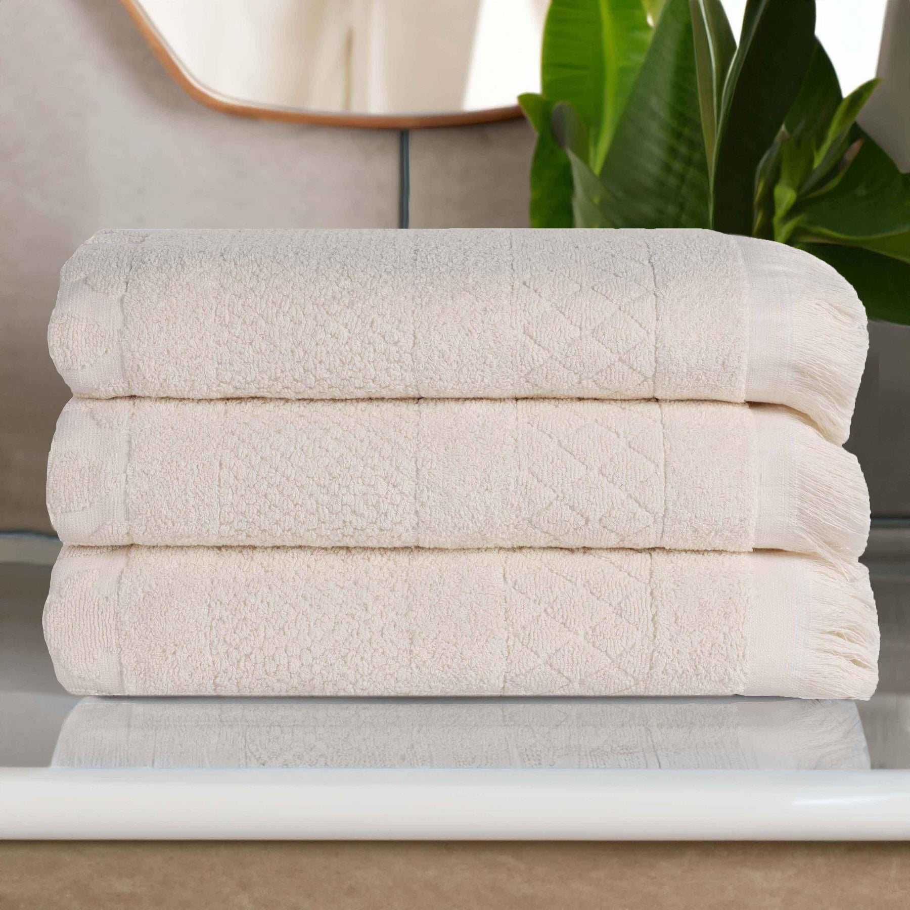Rolla Cotton Geometric Jacquard Plush Absorbent Bath Towel Set of 3