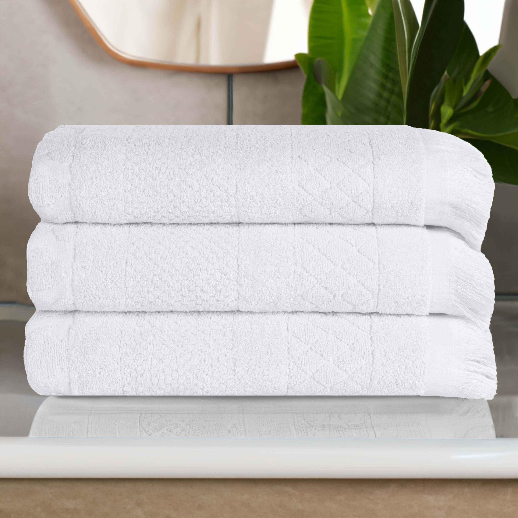 Rolla Cotton Geometric Jacquard Plush Absorbent Bath Towel Set of 3