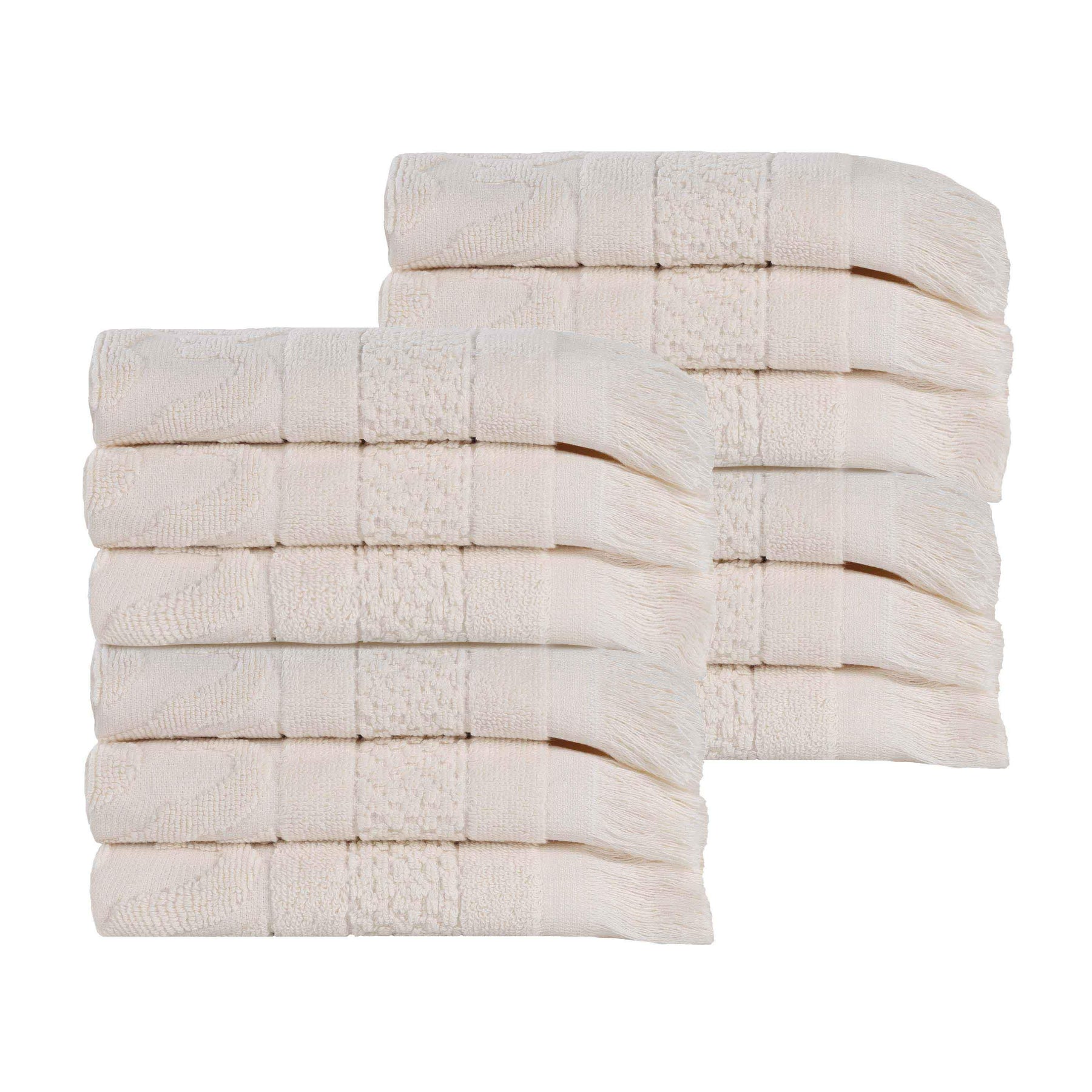 Rolla Cotton Geometric Jacquard Plush Face Towel Washcloth Set of 12