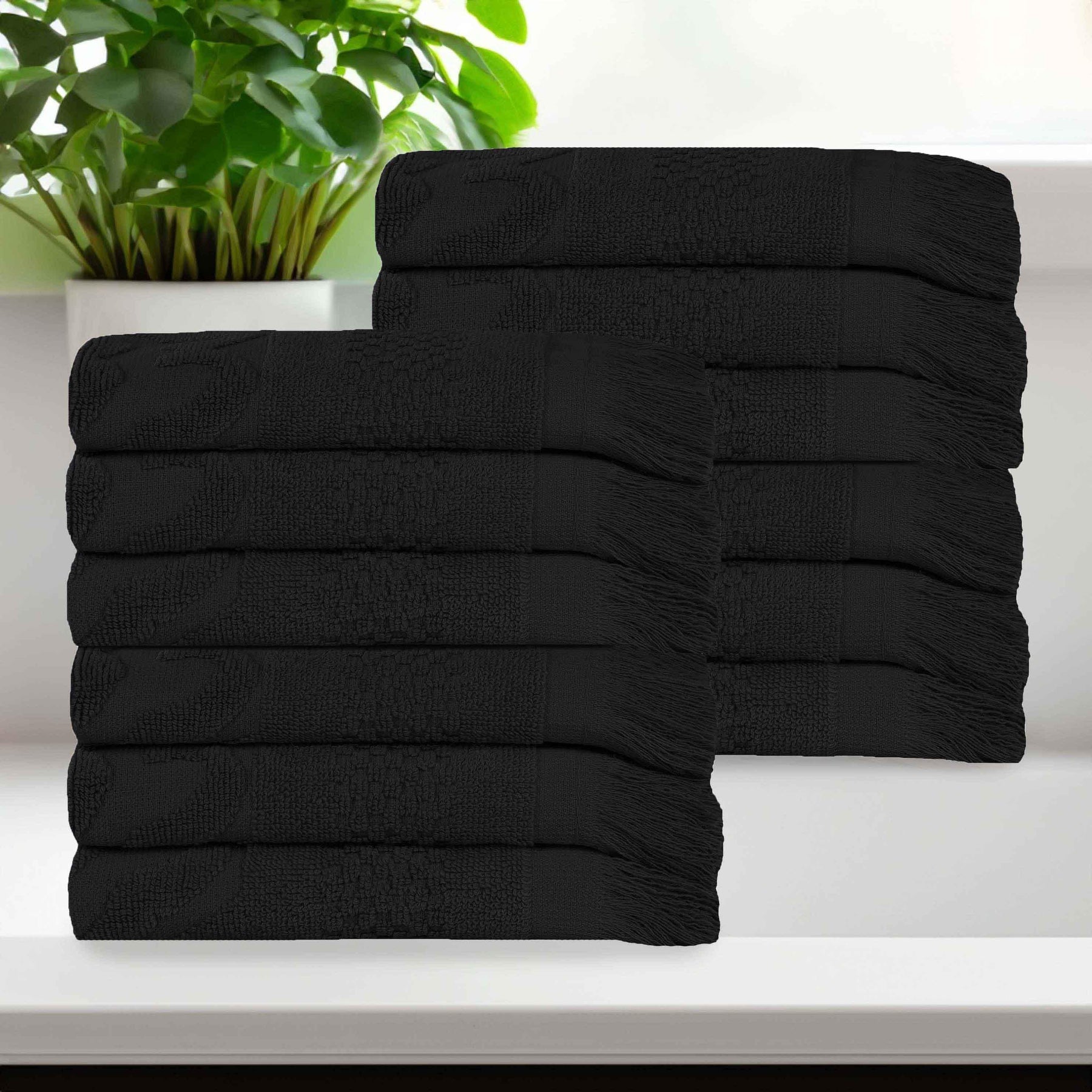 Rolla Cotton Geometric Jacquard Plush Face Towel Washcloth Set of 12