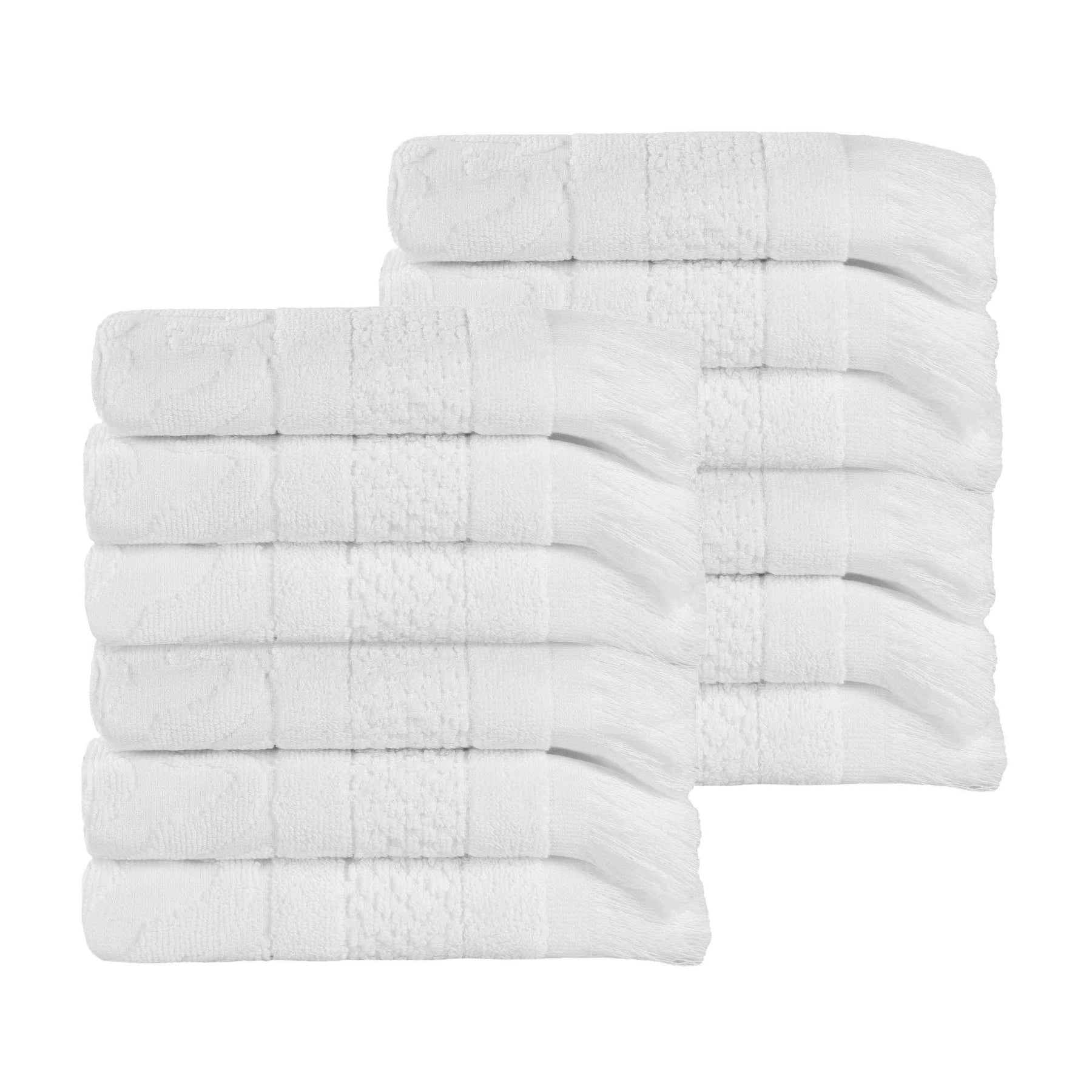 Rolla Cotton Geometric Jacquard Plush Face Towel Washcloth Set of 12