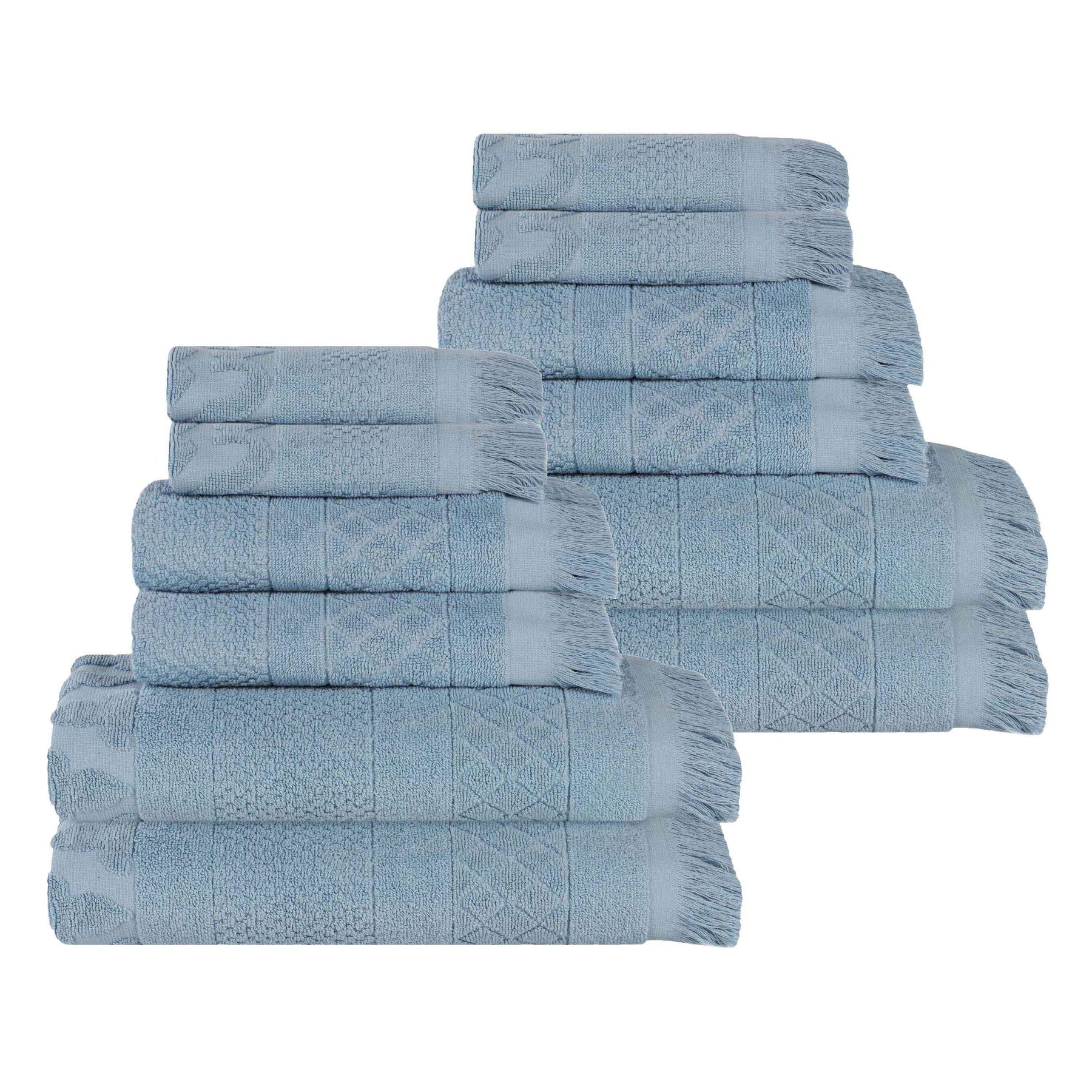 Rolla Cotton Geometric Jacquard Plush Soft Absorbent 12 Piece Towel Set