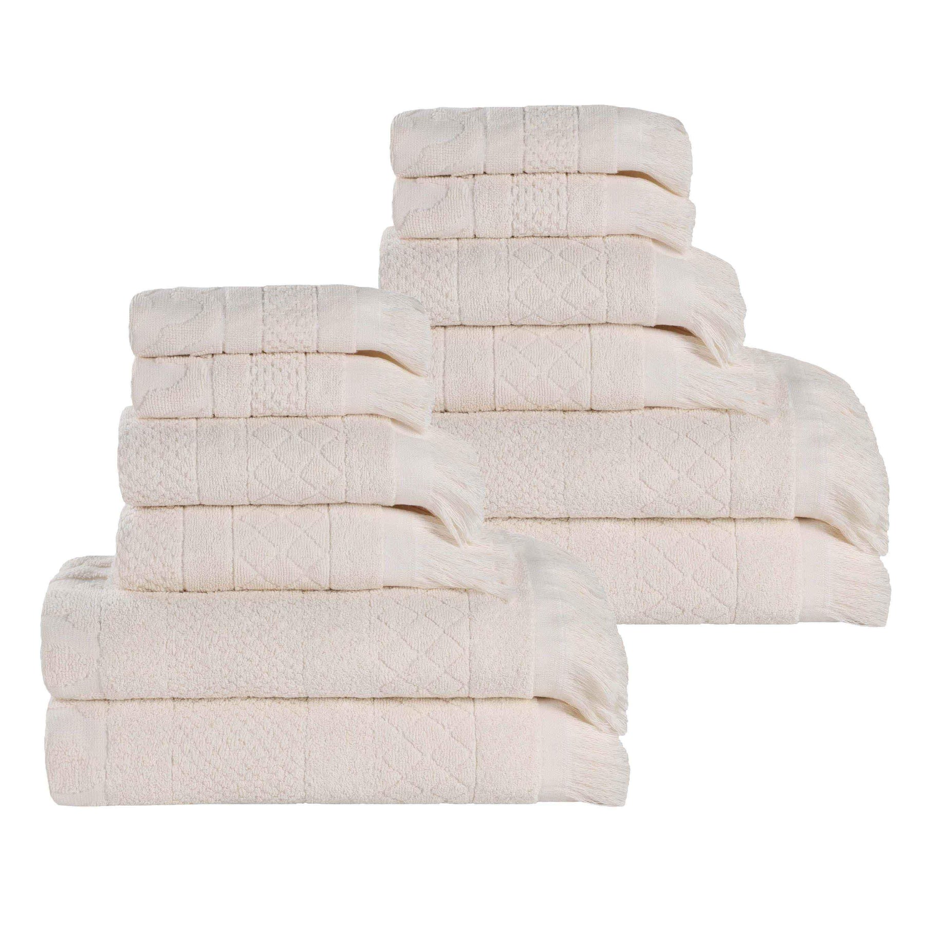 Rolla Cotton Geometric Jacquard Plush Soft Absorbent 12 Piece Towel Set