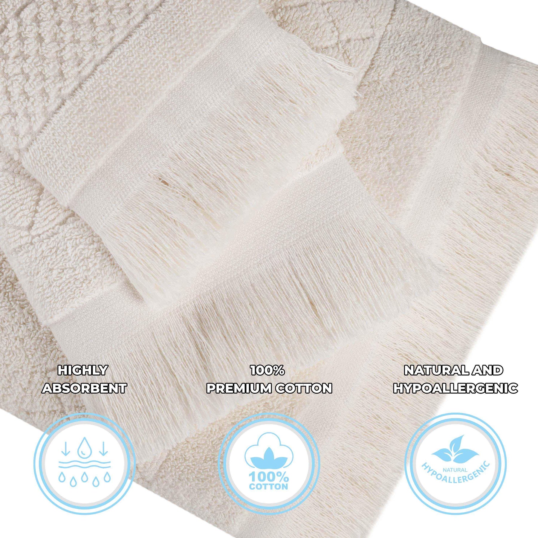 Rolla Cotton Geometric Jacquard Plush Soft Absorbent 12 Piece Towel Set