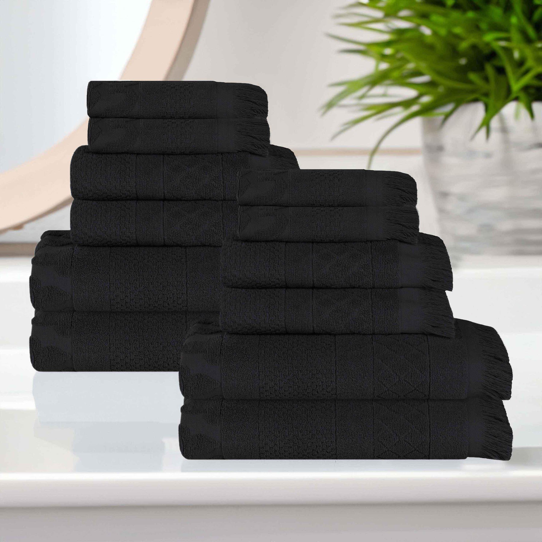 Rolla Cotton Geometric Jacquard Plush Soft Absorbent 12 Piece Towel Set