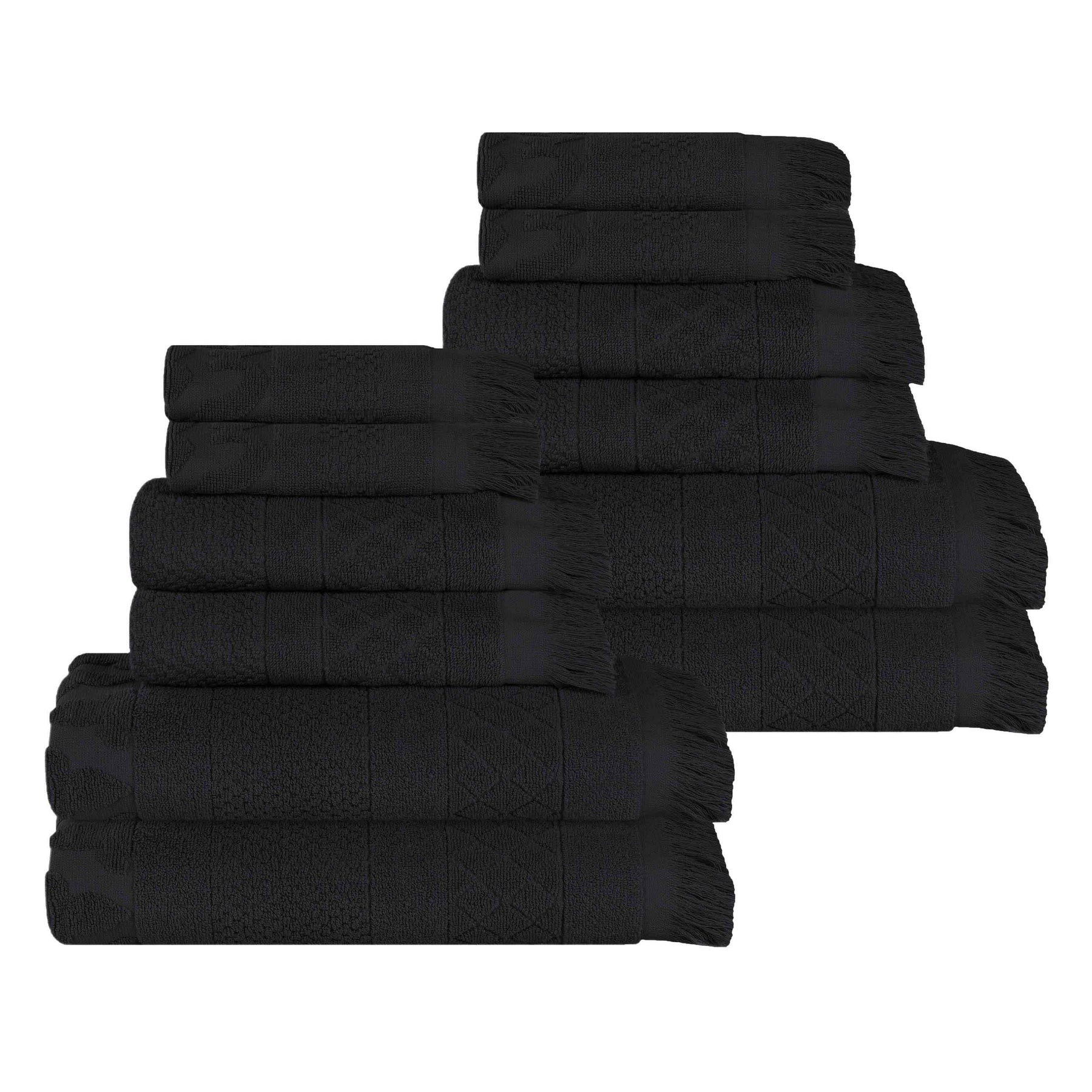 Rolla Cotton Geometric Jacquard Plush Soft Absorbent 12 Piece Towel Set