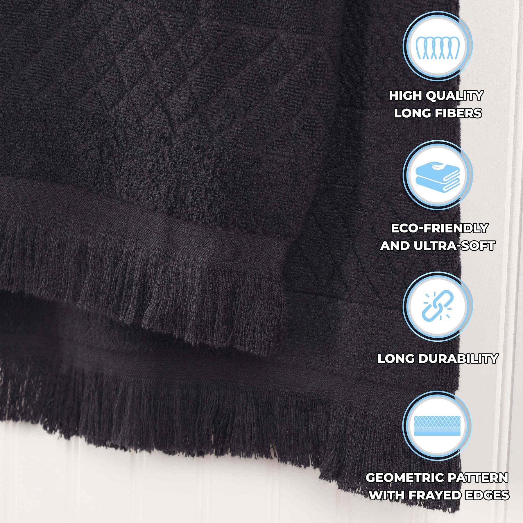 Rolla Cotton Geometric Jacquard Plush Soft Absorbent 3 Piece Towel Set