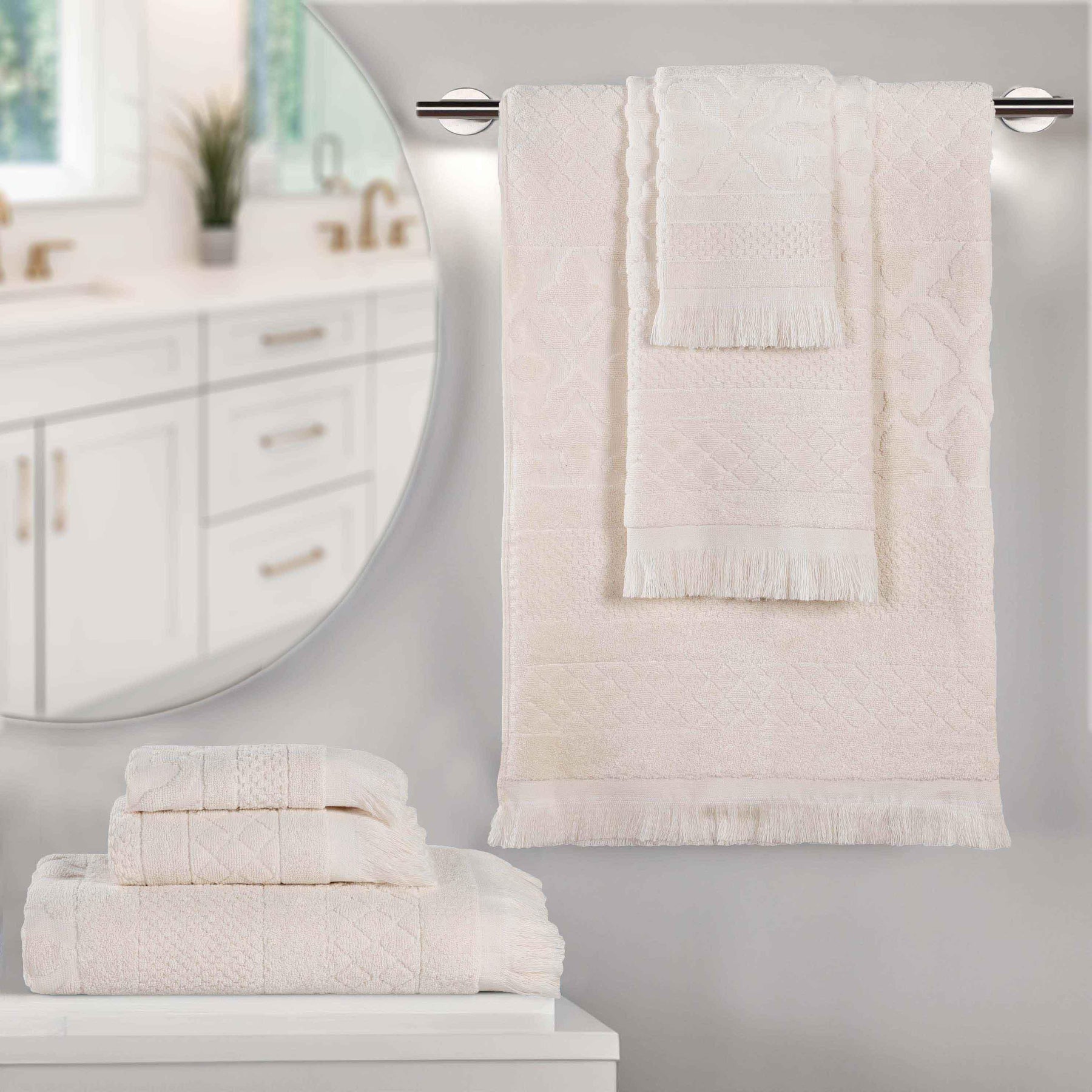 Rolla Cotton Geometric Jacquard Plush Soft Absorbent 6 Piece Towel Set