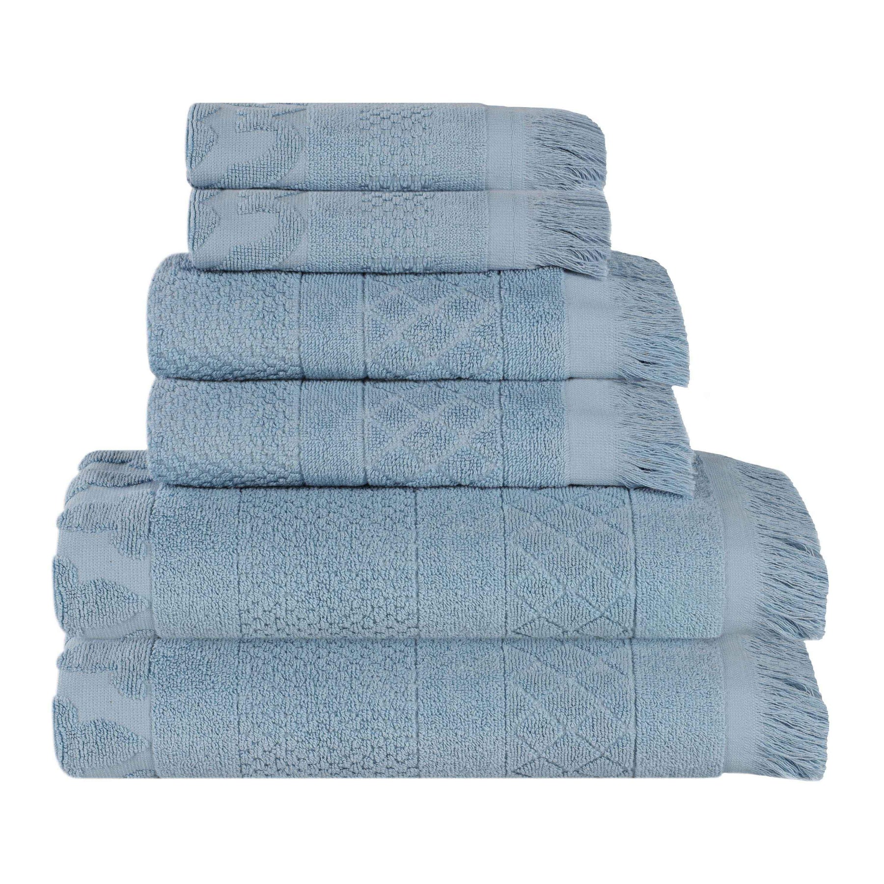 Rolla Cotton Geometric Jacquard Plush Soft Absorbent 6 Piece Towel Set