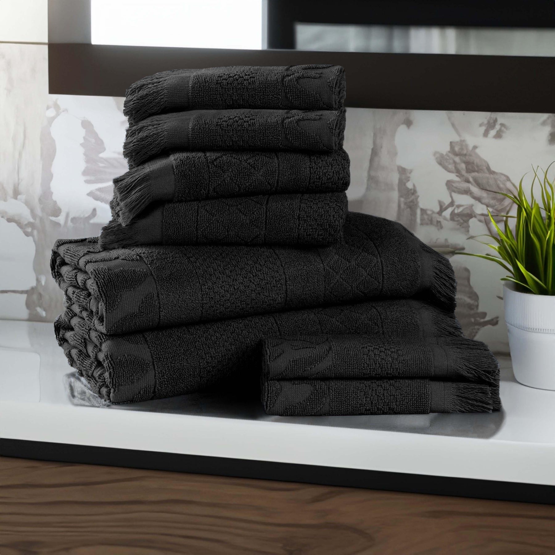 Rolla Cotton Geometric Jacquard Plush Soft Absorbent 8 Piece Towel Set