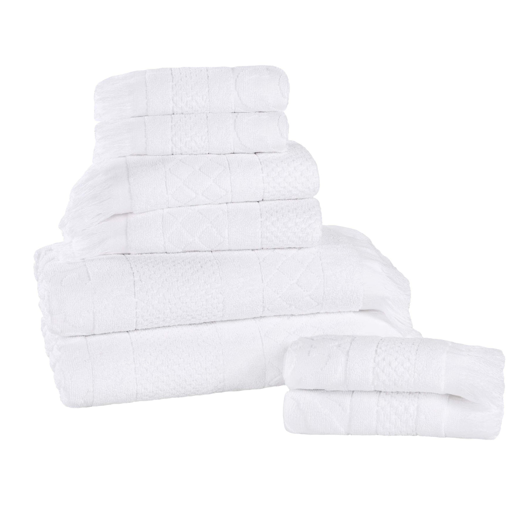 Rolla Cotton Geometric Jacquard Plush Soft Absorbent 8 Piece Towel Set