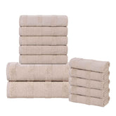 Roma Cotton Ribbed Textured Soft Absorbent 12 Piece Assorted Towel Set