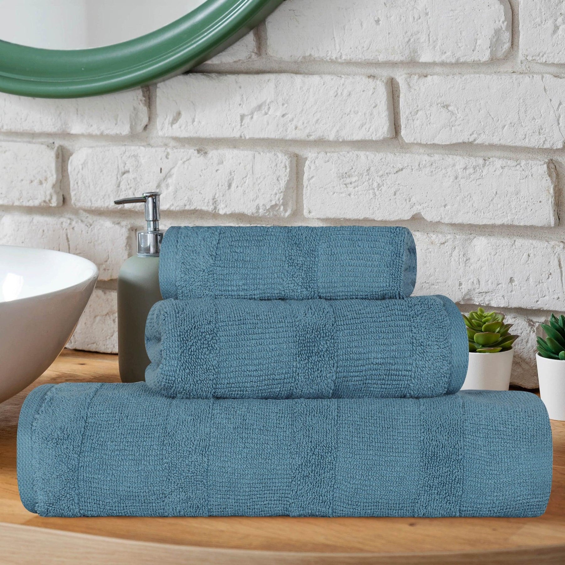 Roma Cotton Ribbed Textured Soft Absorbent 3 Piece Assorted Towel Set