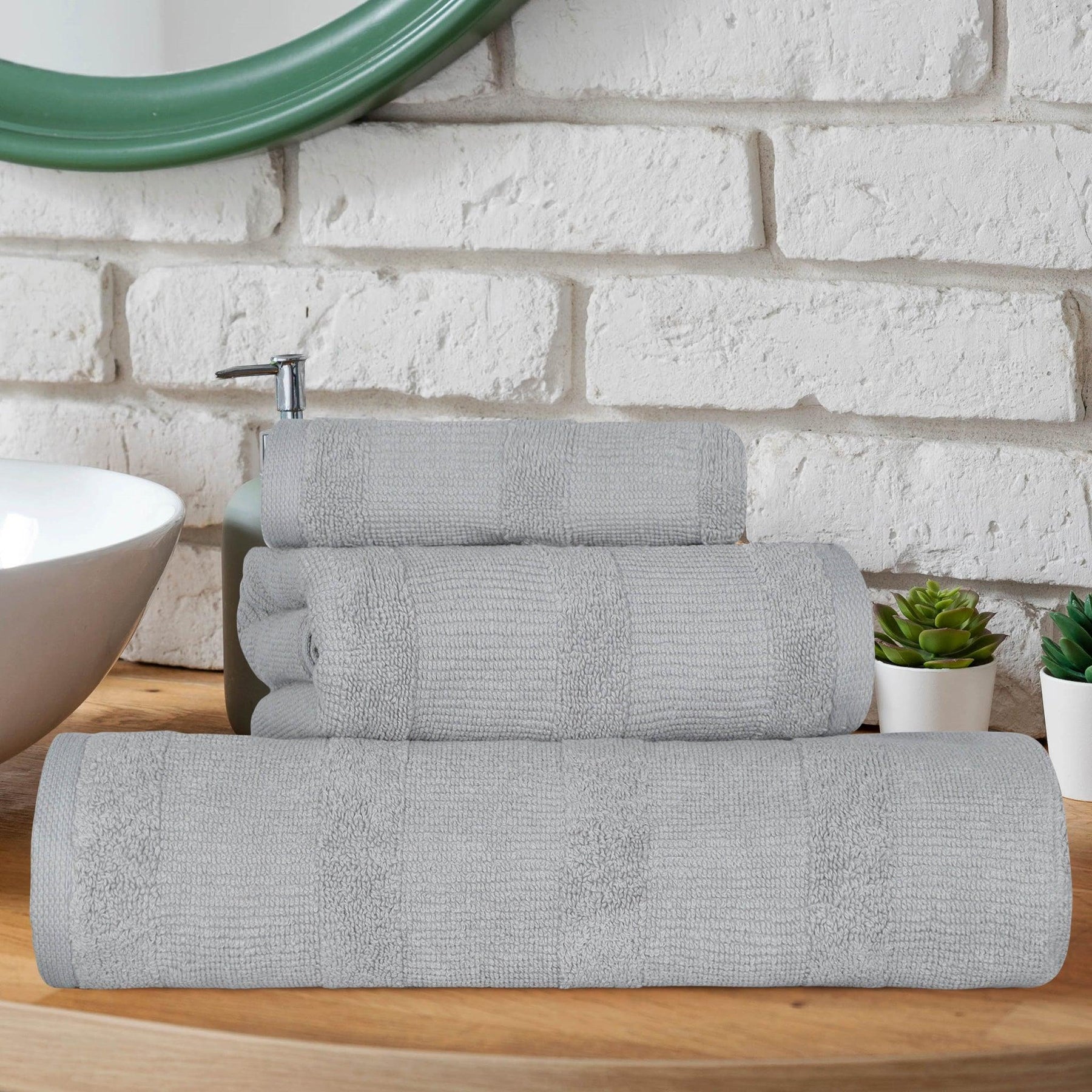Roma Cotton Ribbed Textured Soft Absorbent 3 Piece Assorted Towel Set