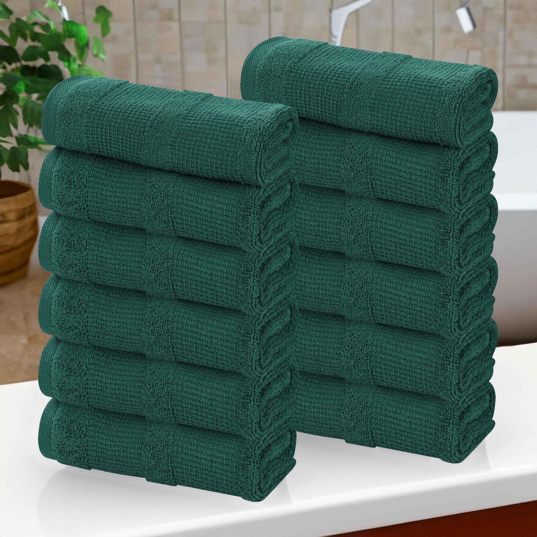 Roma Cotton Ribbed Textured Soft Face Towels/ Washcloths, Set of 12