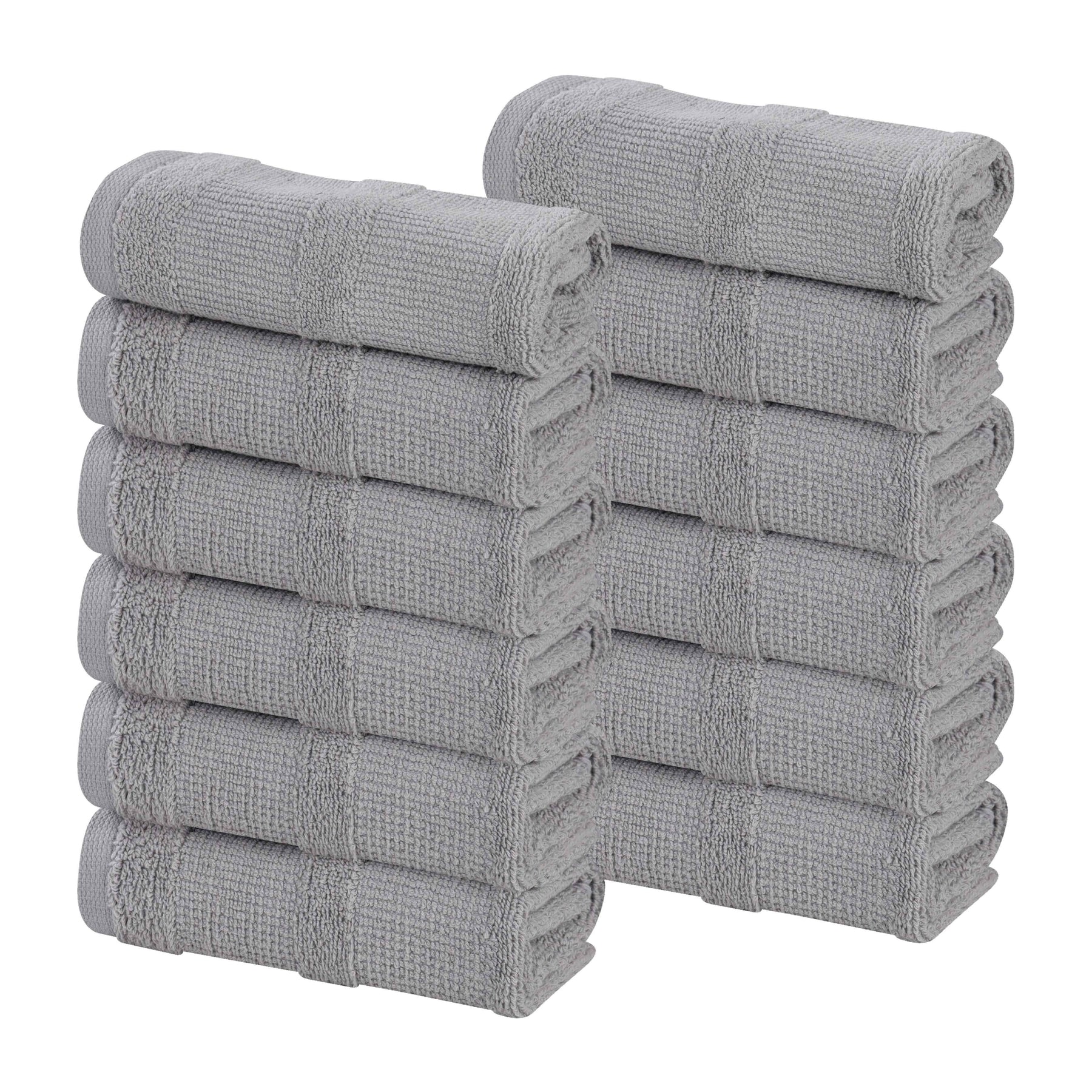 Roma Cotton Ribbed Textured Soft Face Towels/ Washcloths, Set of 12
