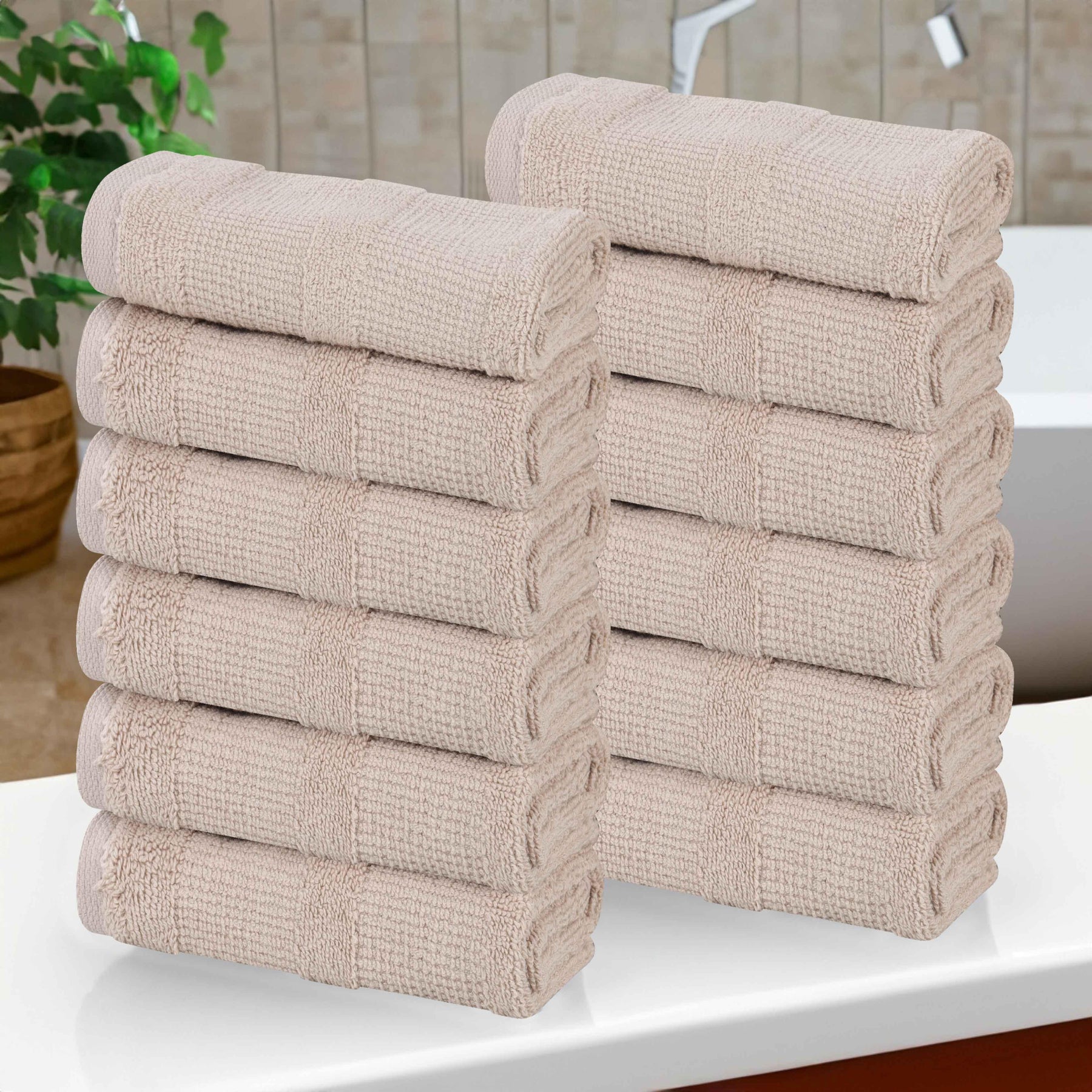 Roma Cotton Ribbed Textured Soft Face Towels/ Washcloths, Set of 12