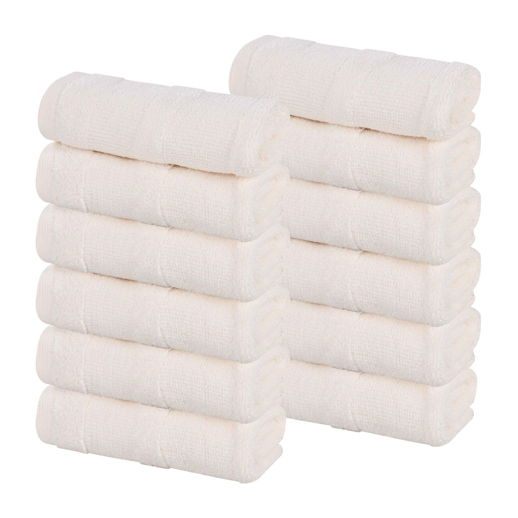 Roma Cotton Ribbed Textured Soft Face Towels/ Washcloths, Set of 12
