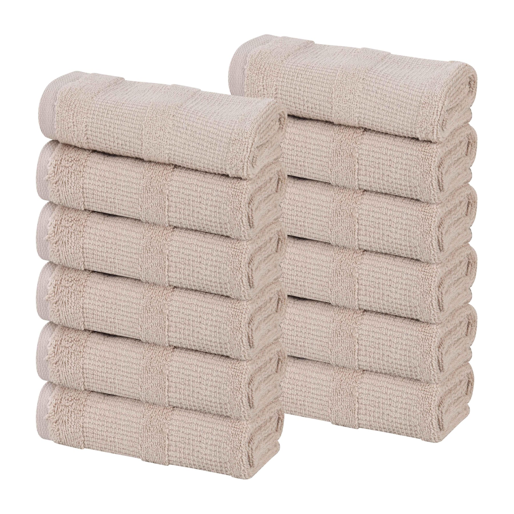 Roma Cotton Ribbed Textured Soft Face Towels/ Washcloths, Set of 12