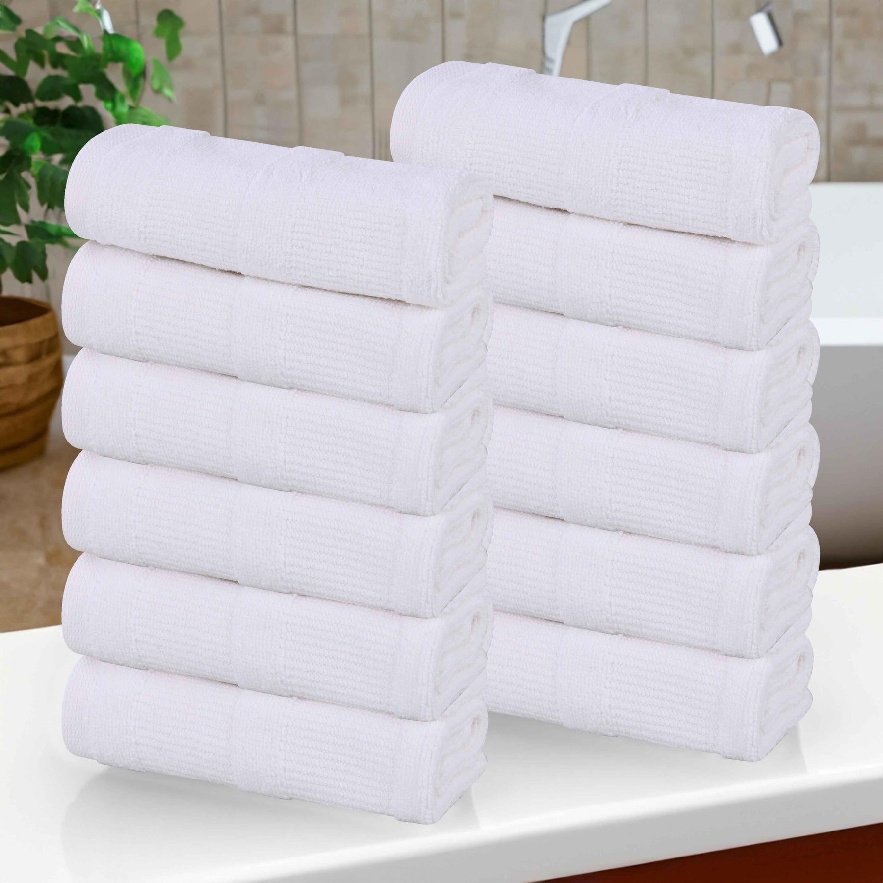 Roma Cotton Ribbed Textured Soft Face Towels/ Washcloths, Set of 12