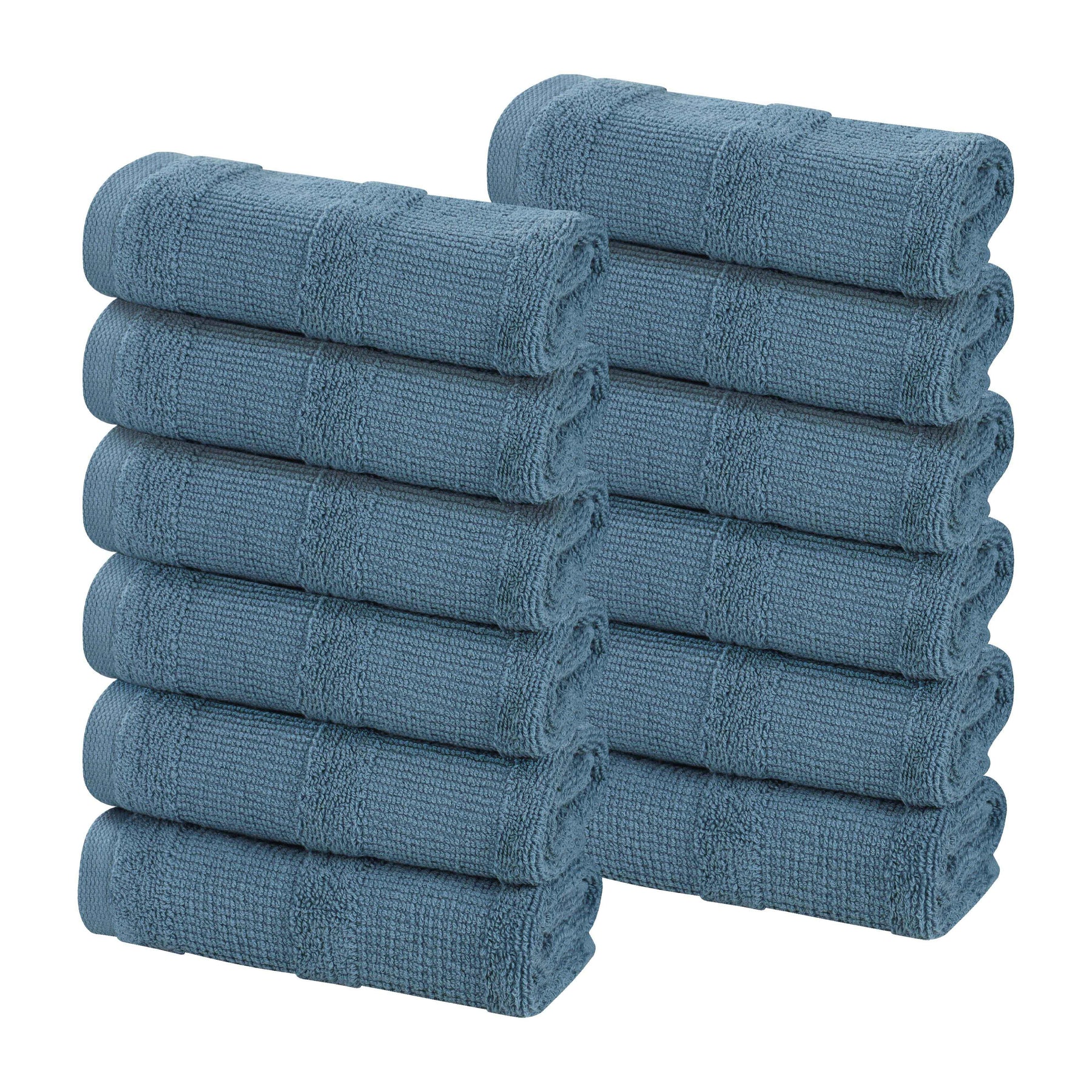Roma Cotton Ribbed Textured Soft Face Towels/ Washcloths, Set of 12