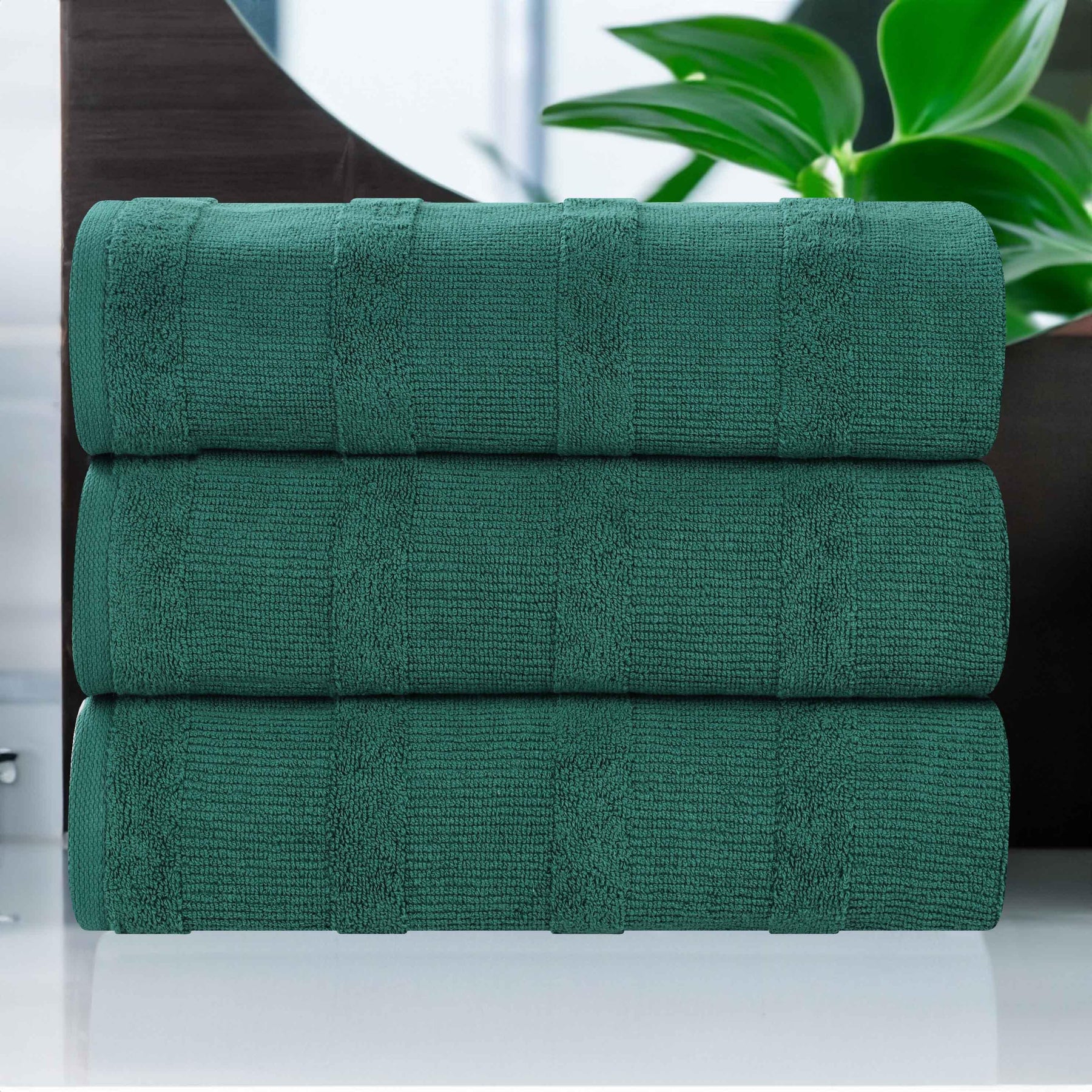 Roma Cotton Ribbed Textured Soft Highly Absorbent Bath Towel Set of 3
