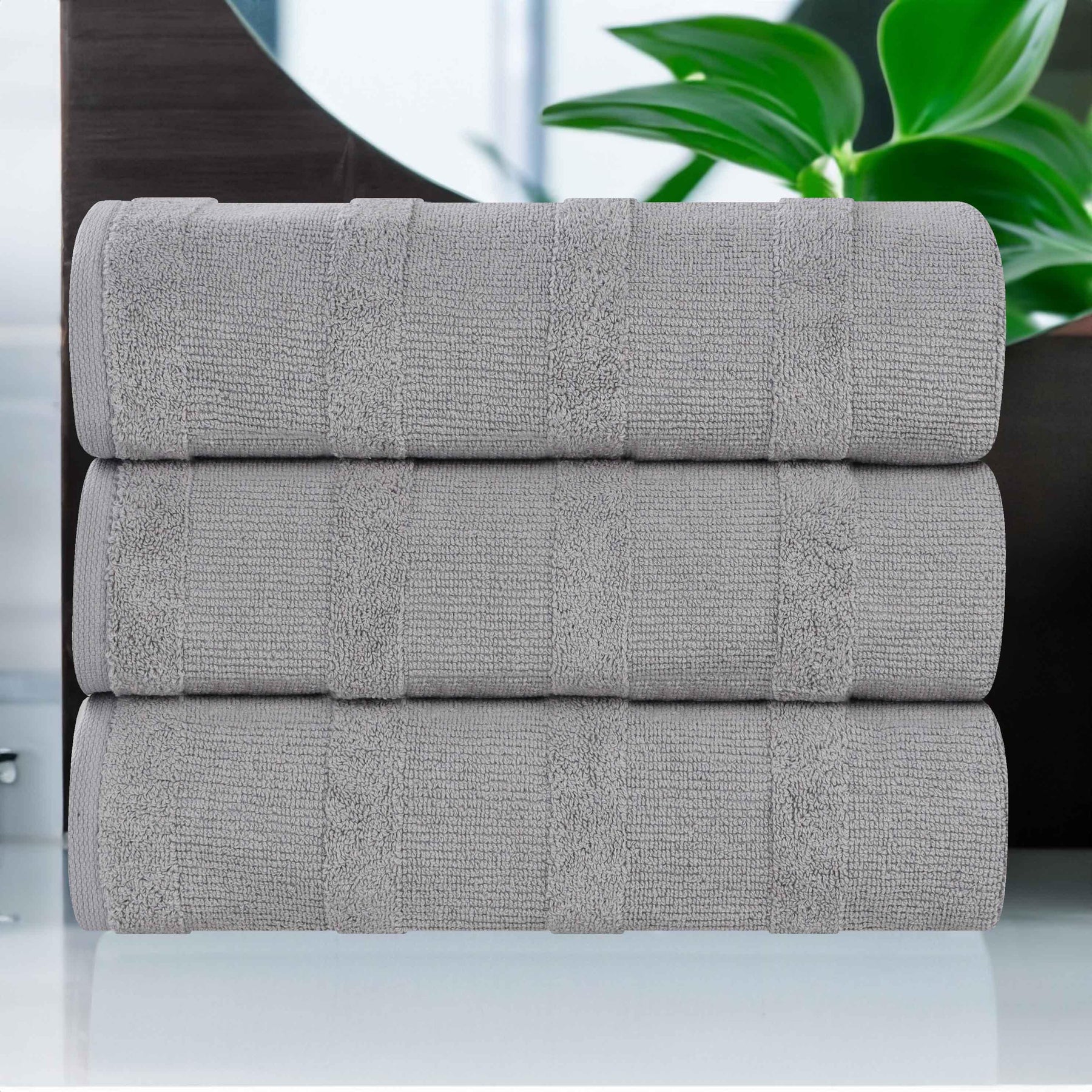 Roma Cotton Ribbed Textured Soft Highly Absorbent Bath Towel Set of 3