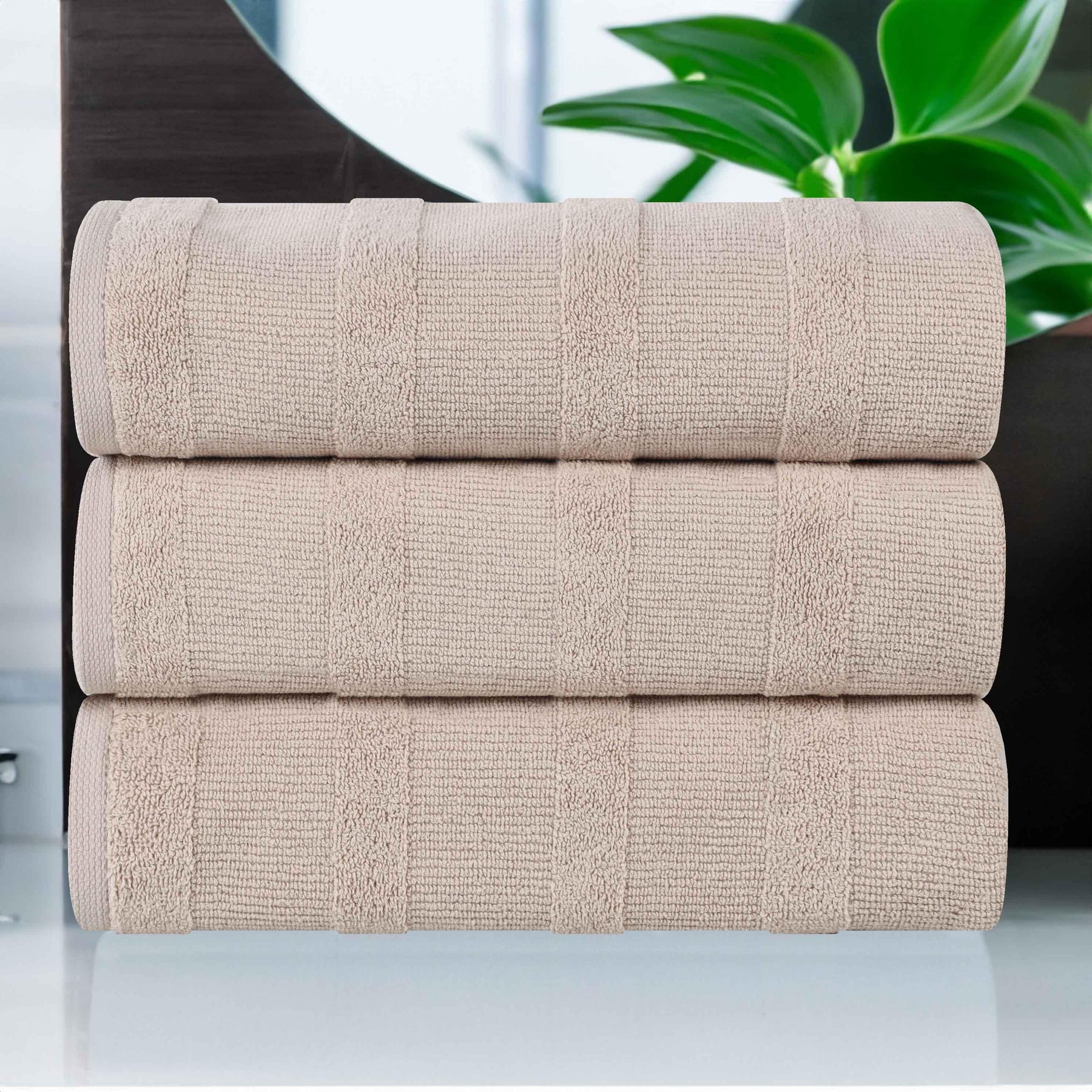 Roma Cotton Ribbed Textured Soft Highly Absorbent Bath Towel Set of 3