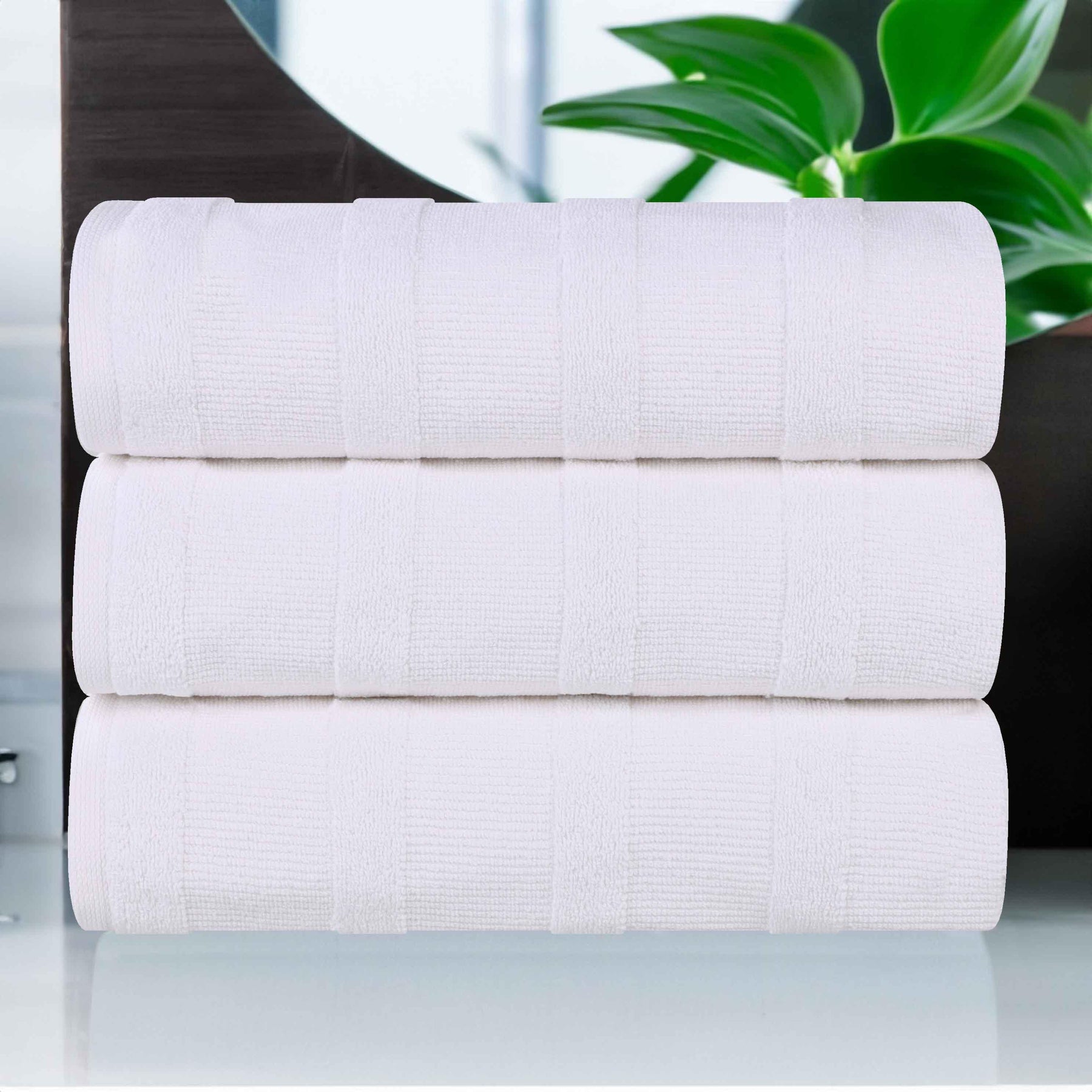 Roma Cotton Ribbed Textured Soft Highly Absorbent Bath Towel Set of 3