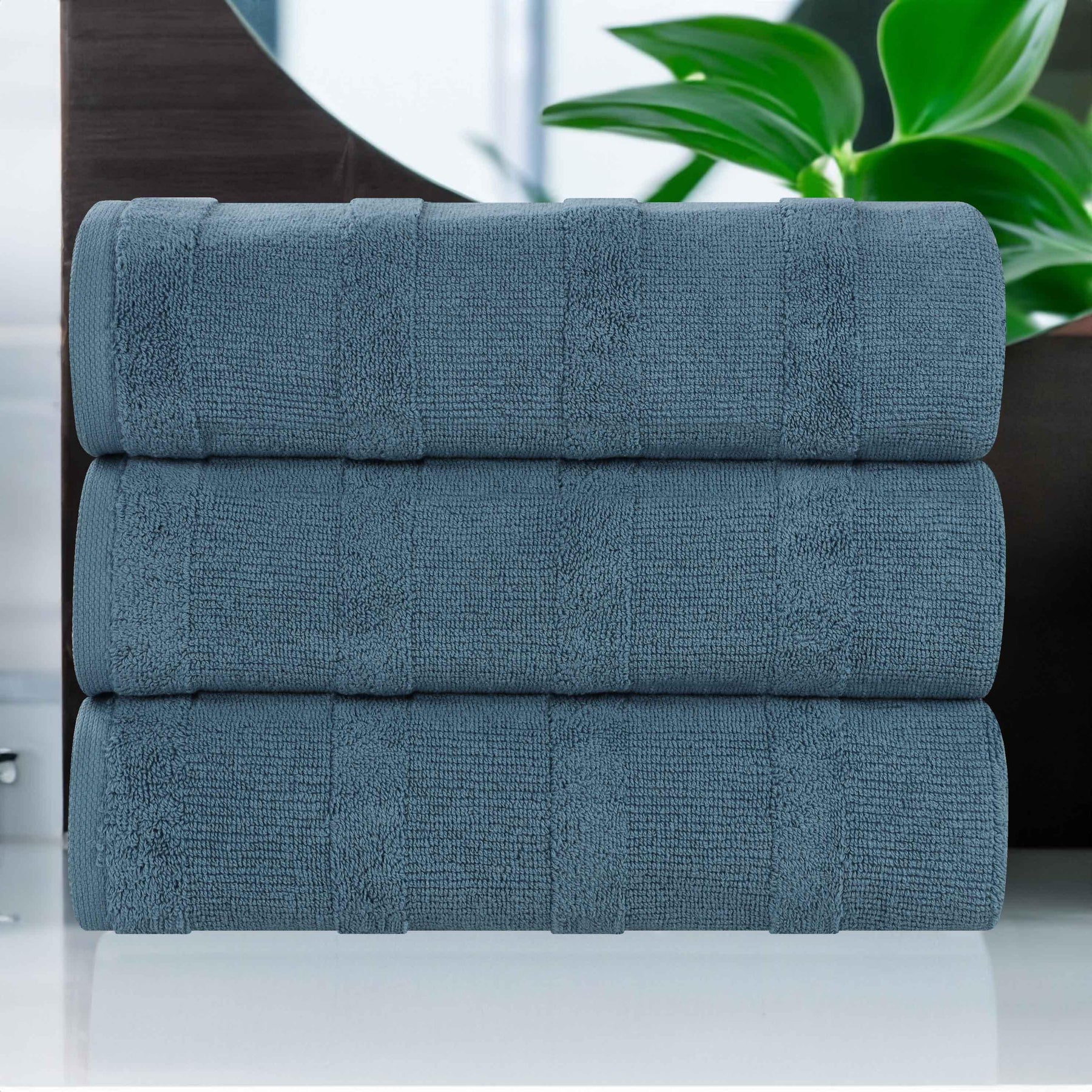 Roma Cotton Ribbed Textured Soft Highly Absorbent Bath Towel Set of 3