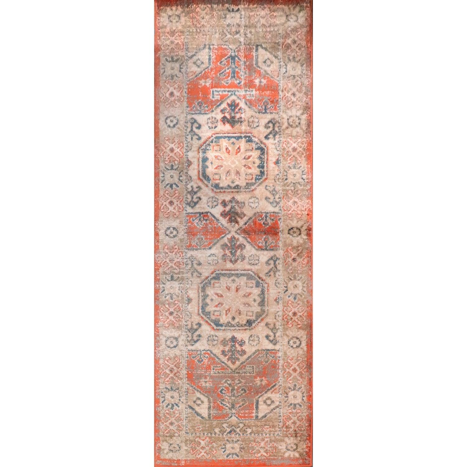 Rustic Distressed Geometric Design Indoor Area Rug