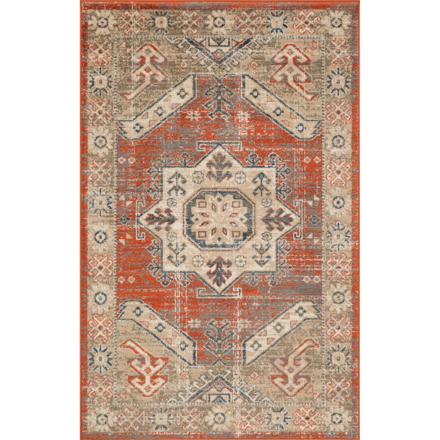 Rustic Distressed Geometric Design Indoor Area Rug