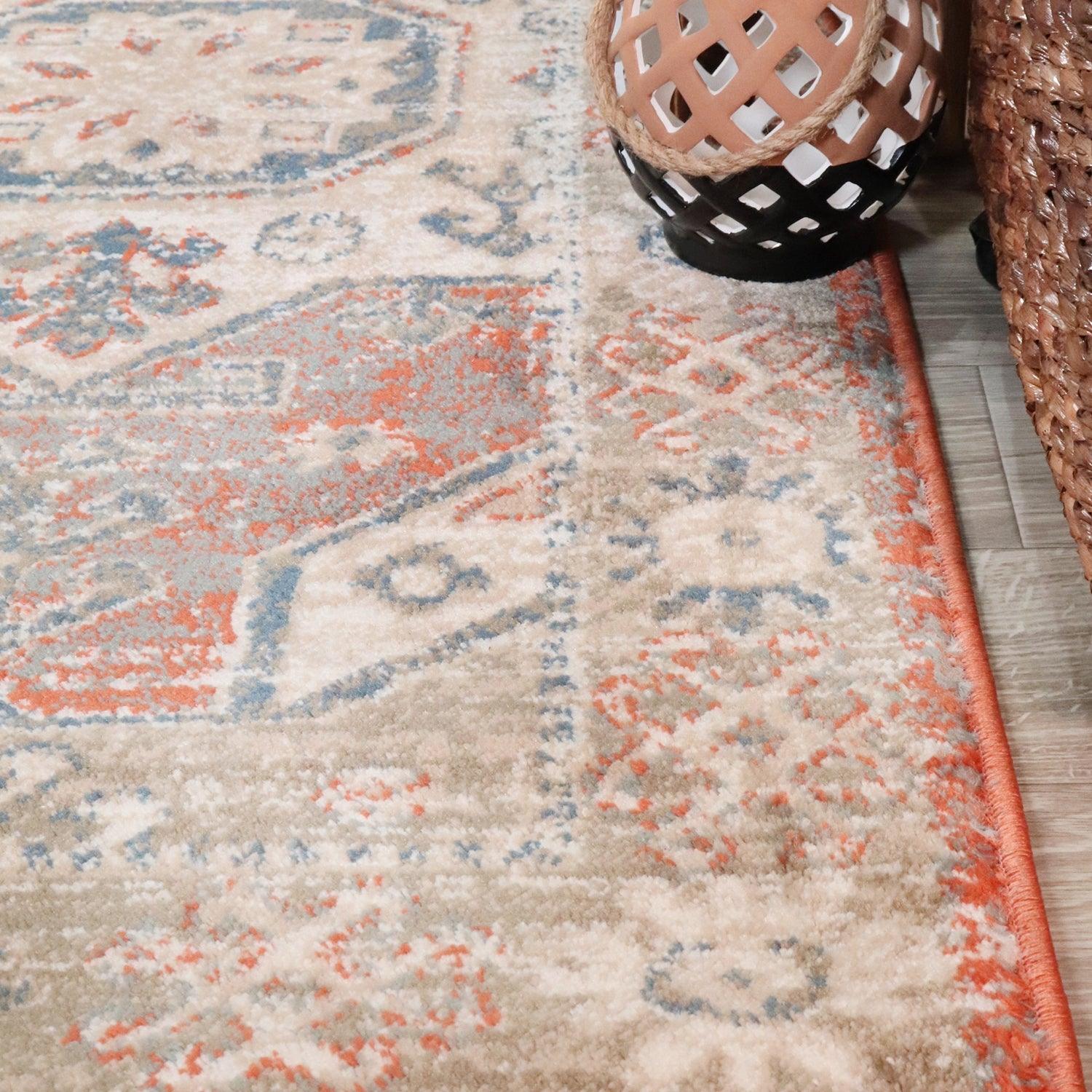 Rustic Distressed Geometric Design Indoor Area Rug
