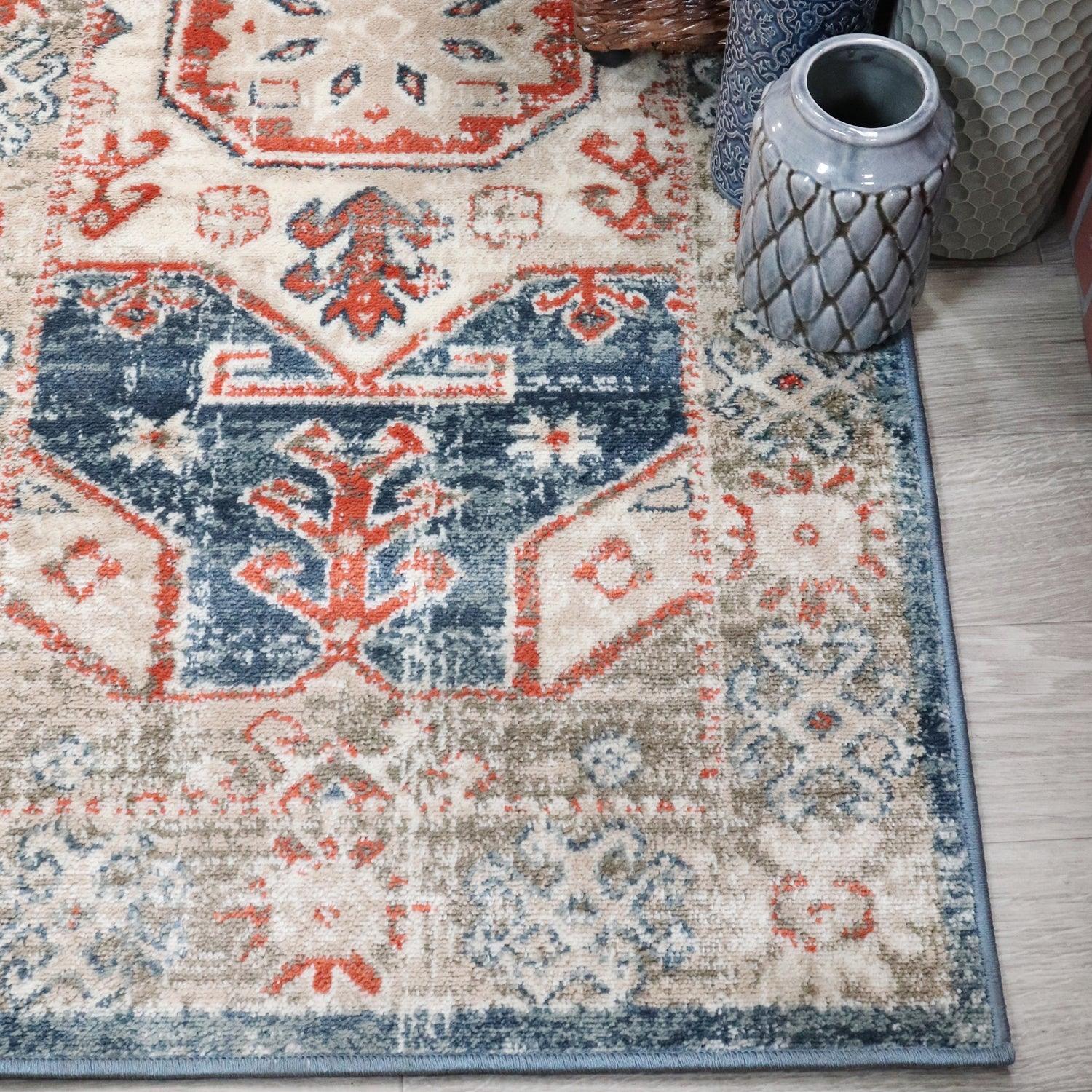 Rustic Distressed Geometric Design Indoor Area Rug