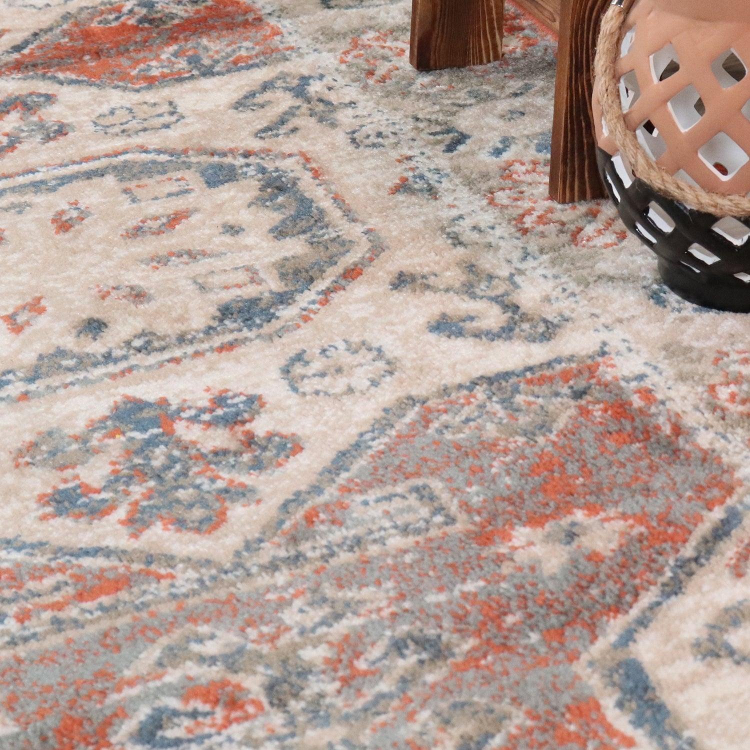 Rustic Distressed Geometric Design Indoor Area Rug
