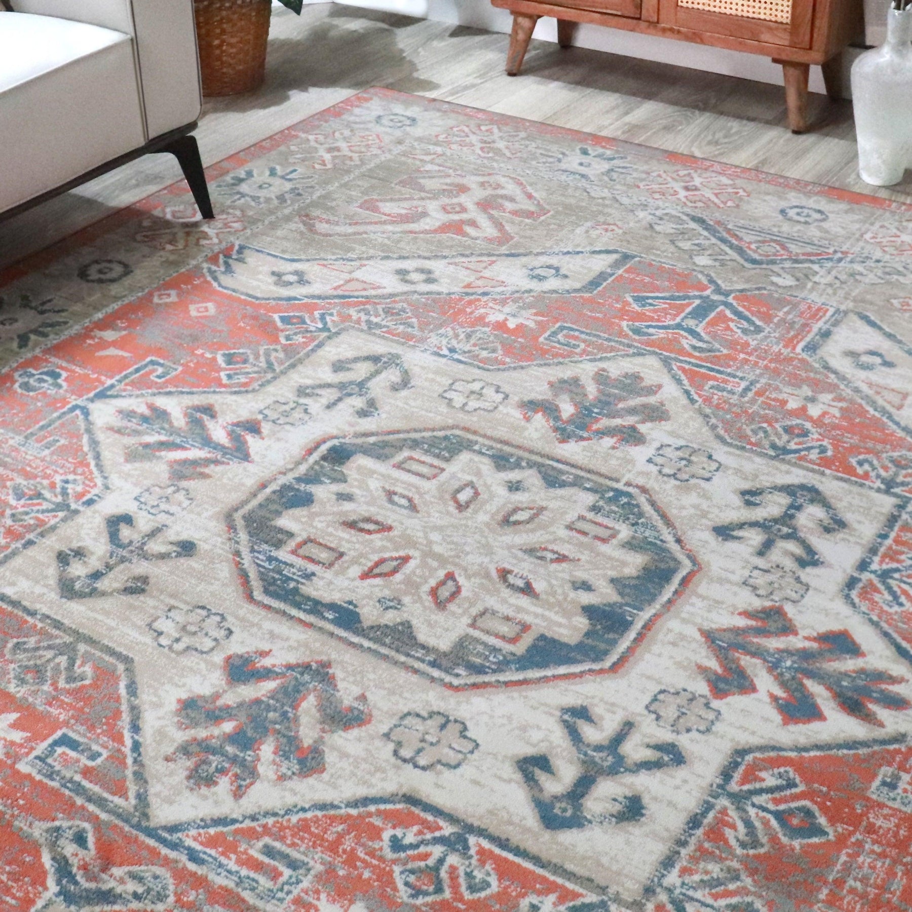 Rustic Distressed Geometric Design Indoor Area Rug
