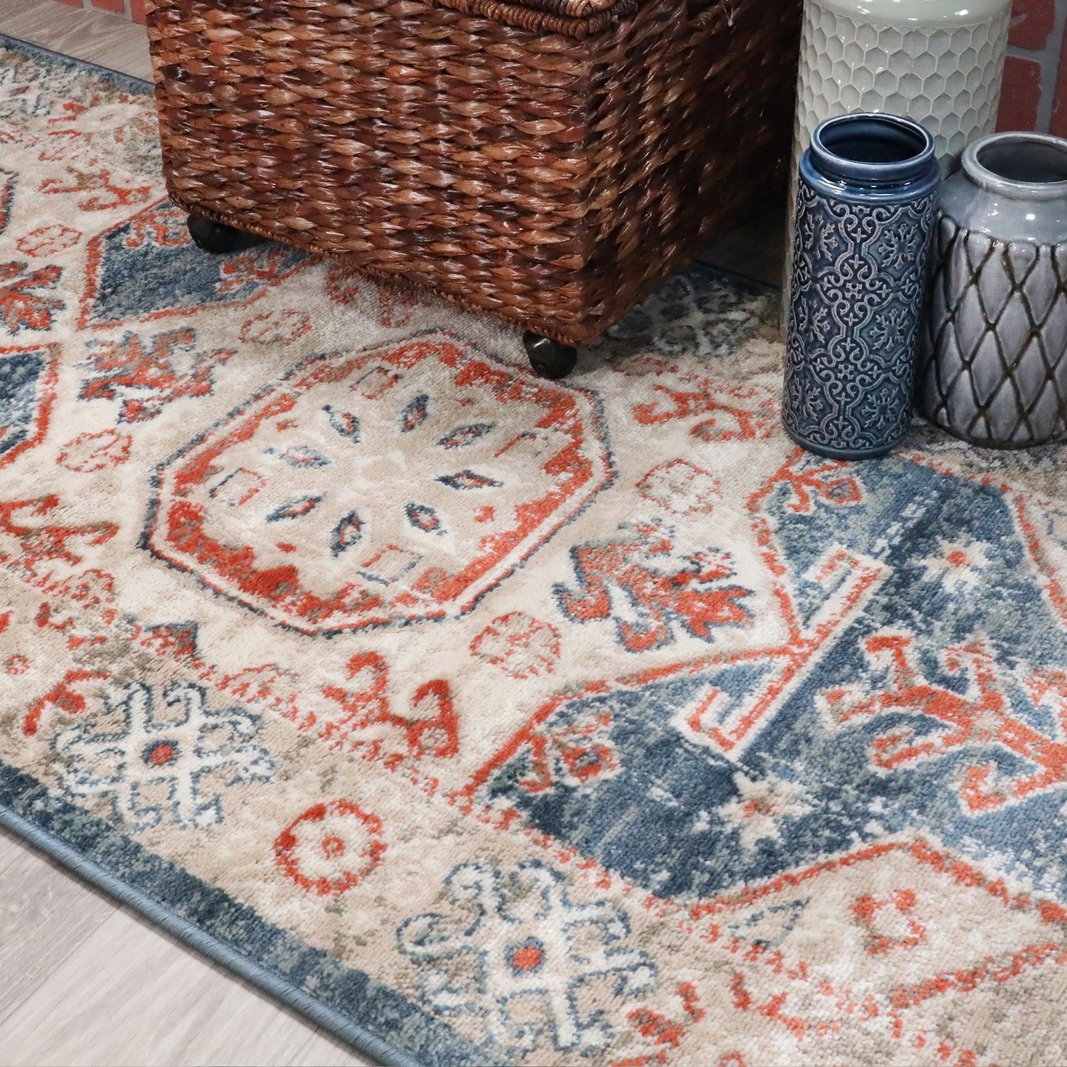 Rustic Distressed Geometric Design Indoor Area Rug