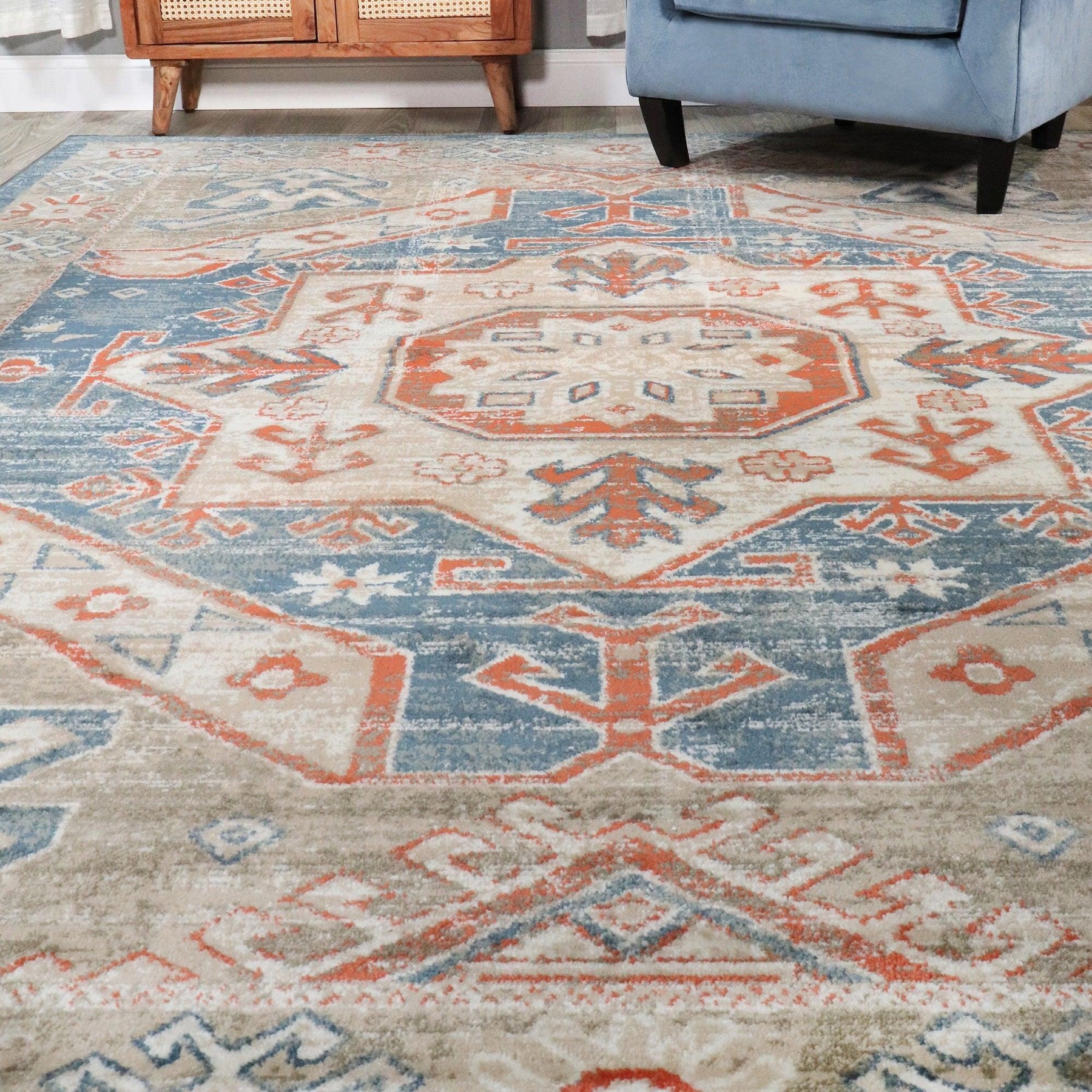 Rustic Distressed Geometric Design Indoor Area Rug