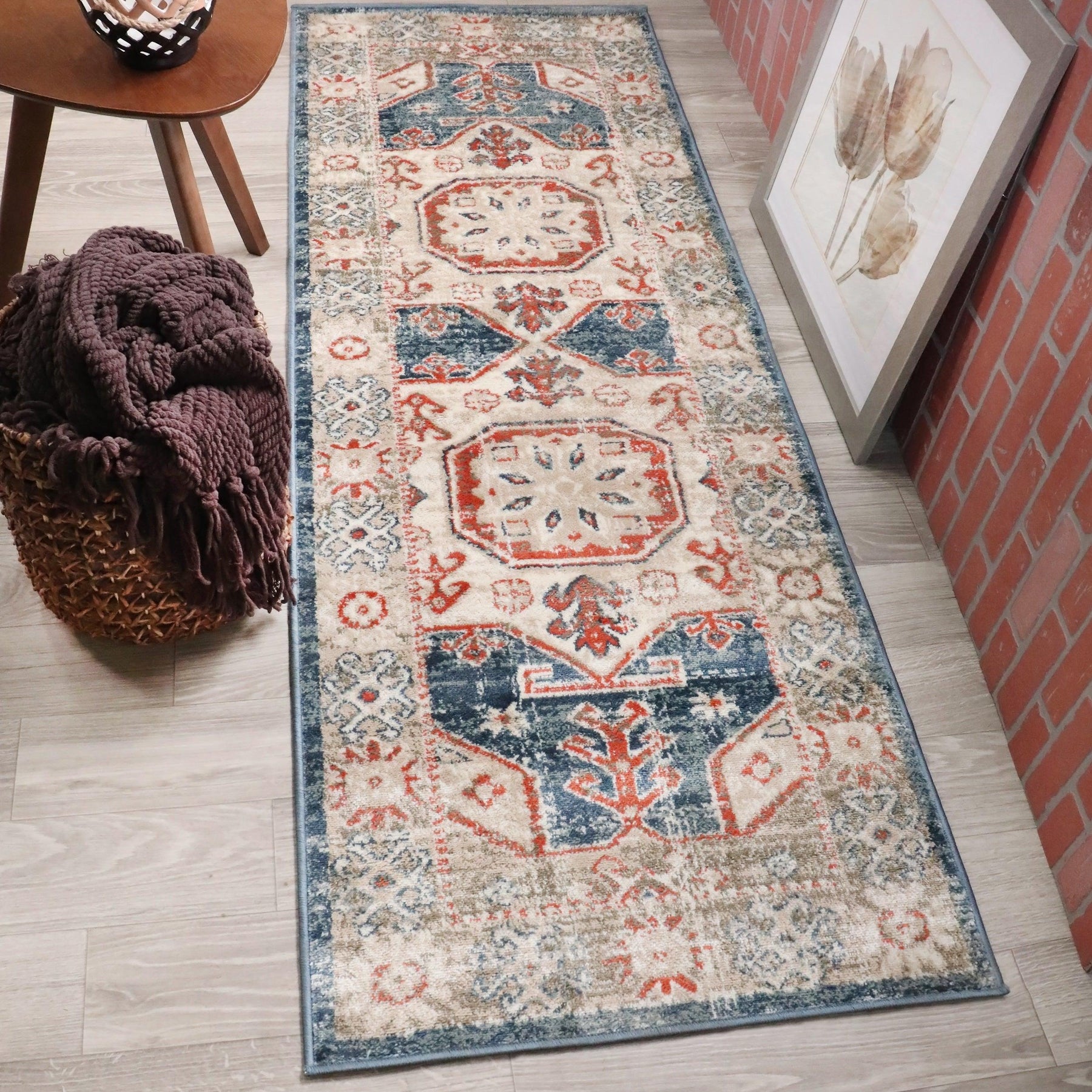 Rustic Distressed Geometric Design Indoor Area Rug