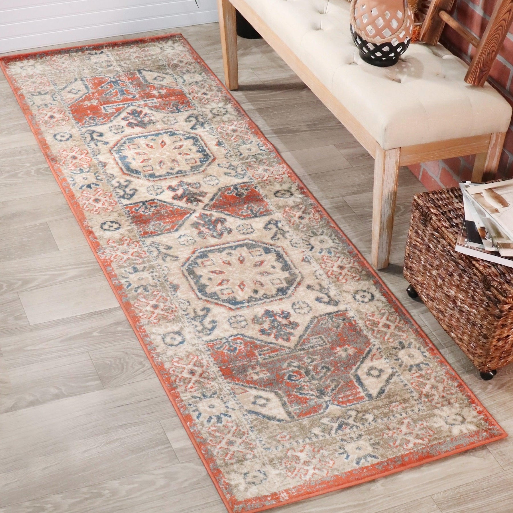Rustic Distressed Geometric Design Indoor Area Rug