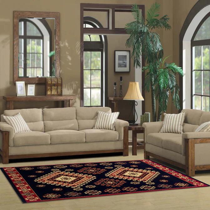 Santa Fe Geometric Floral Ikat Indoor Area Rug Or Runner Rug