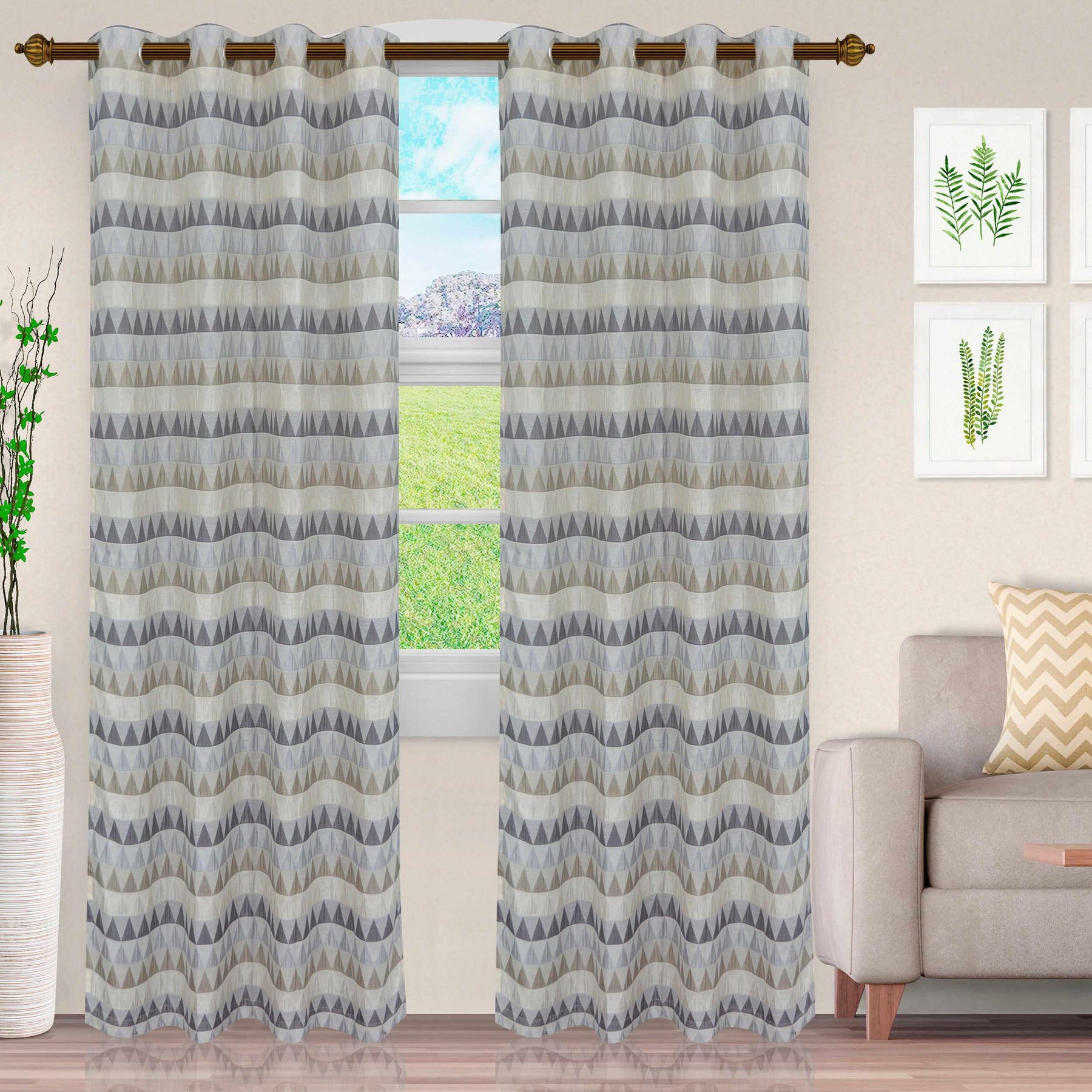 Scalene Jacquard Trellis Grommet Semi-Sheer Curtain Panel Set