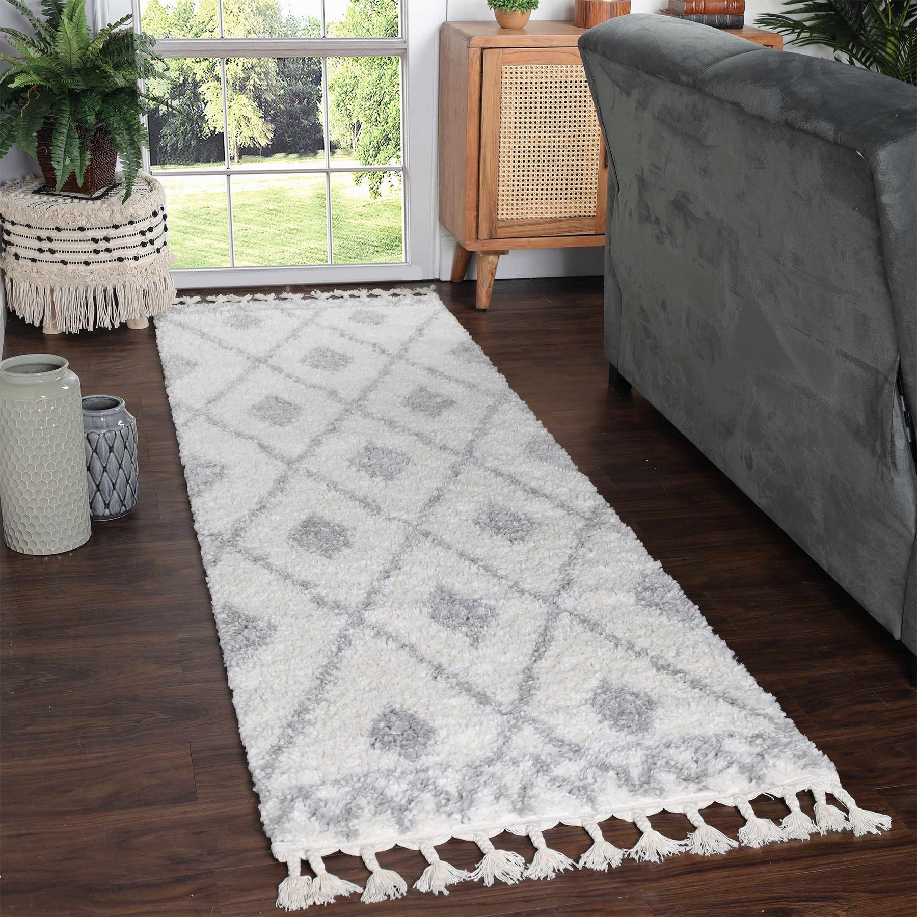 Serafina Boho Tribal Geometric Indoor Shag Area Rug with Tassels