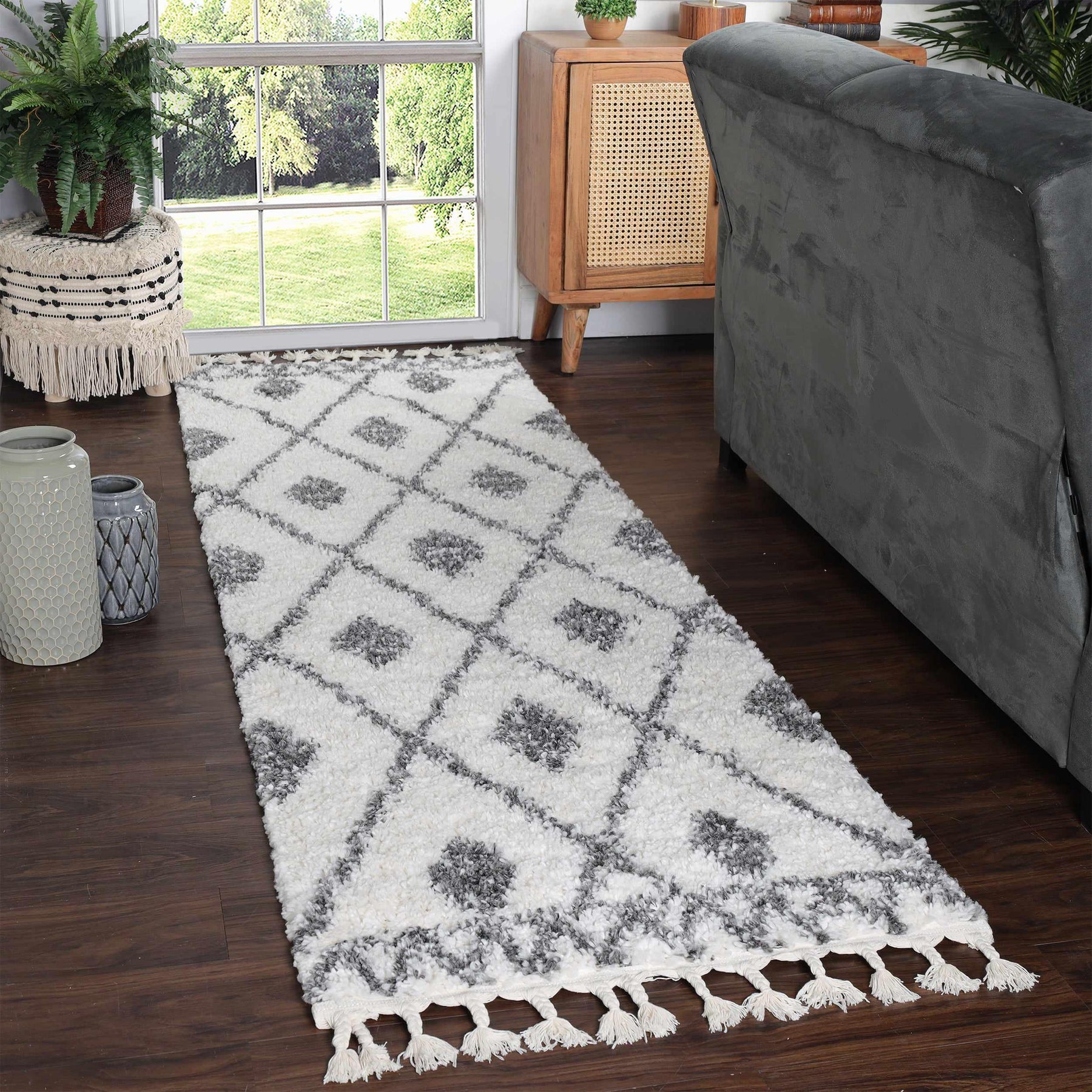 Serafina Boho Tribal Geometric Indoor Shag Area Rug with Tassels