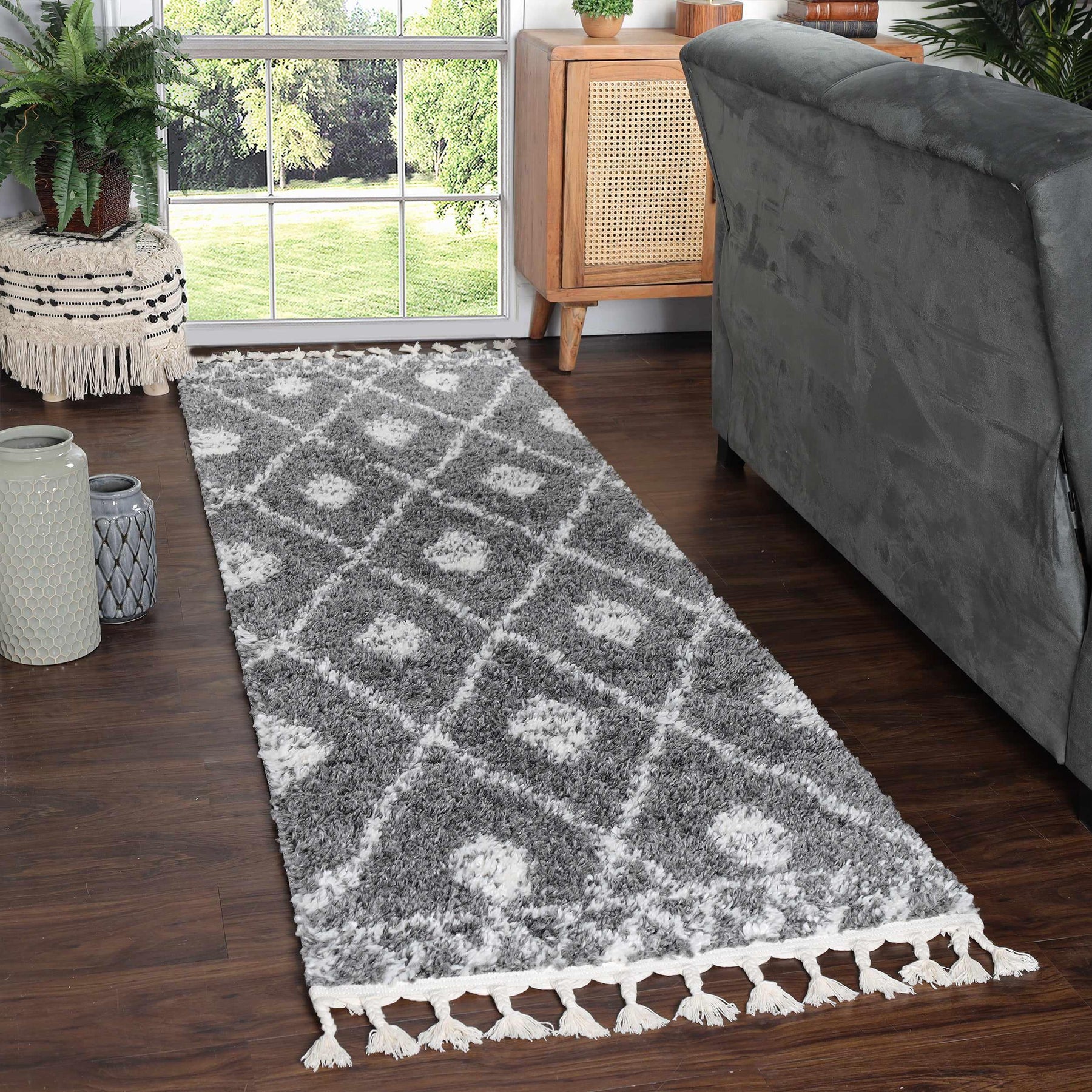 Serafina Boho Tribal Geometric Indoor Shag Area Rug with Tassels