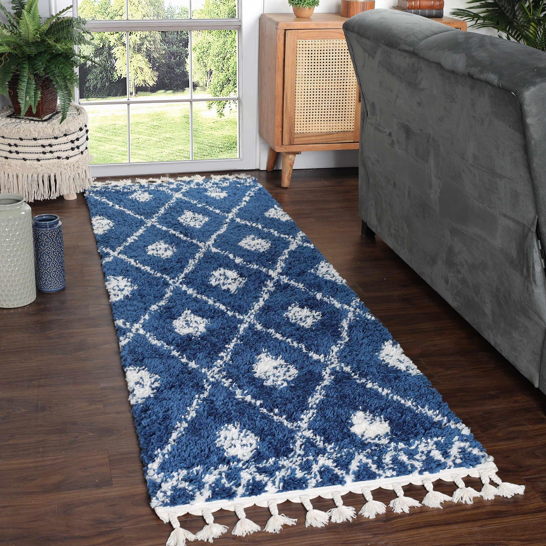Serafina Boho Tribal Geometric Indoor Shag Area Rug with Tassels