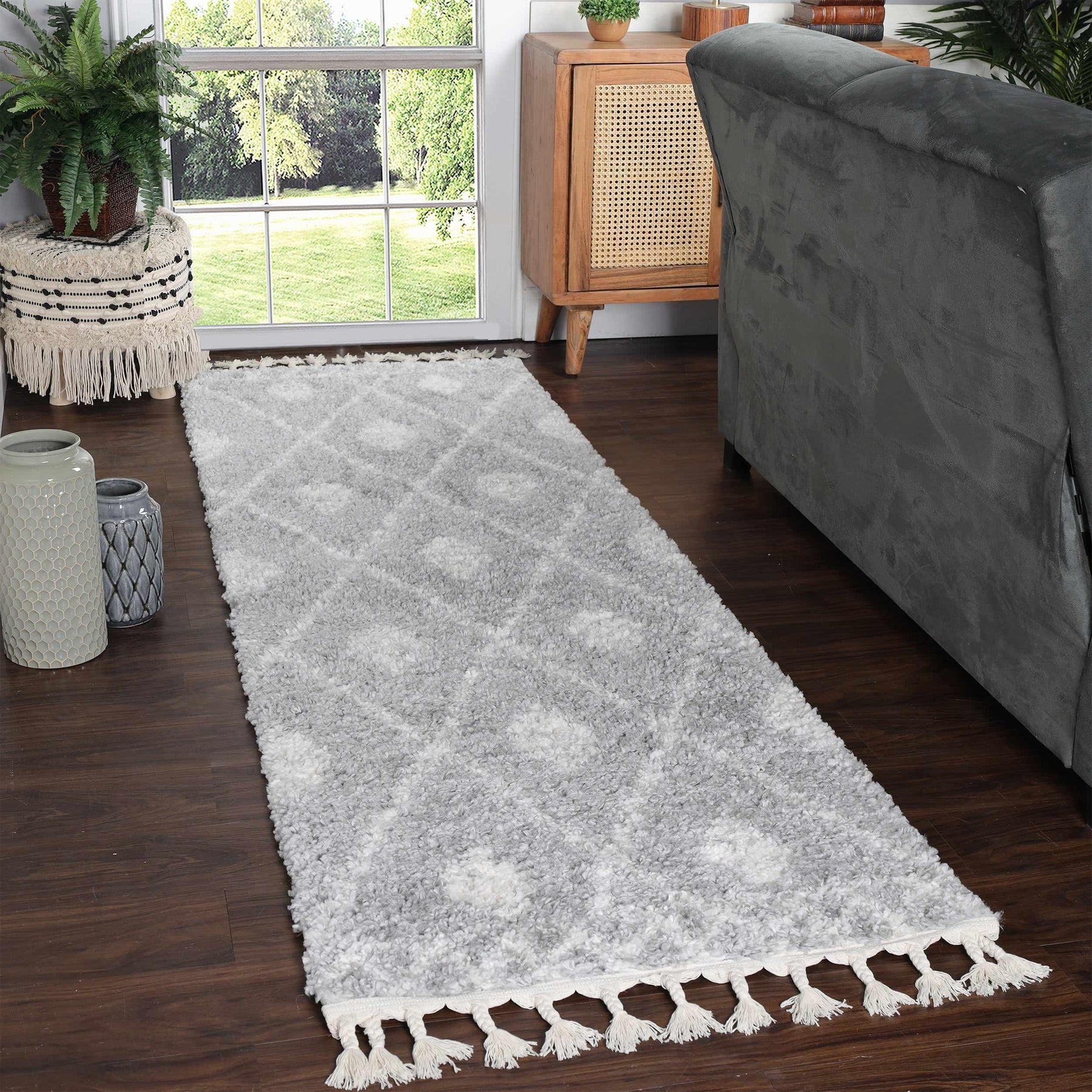 Serafina Boho Tribal Geometric Indoor Shag Area Rug with Tassels