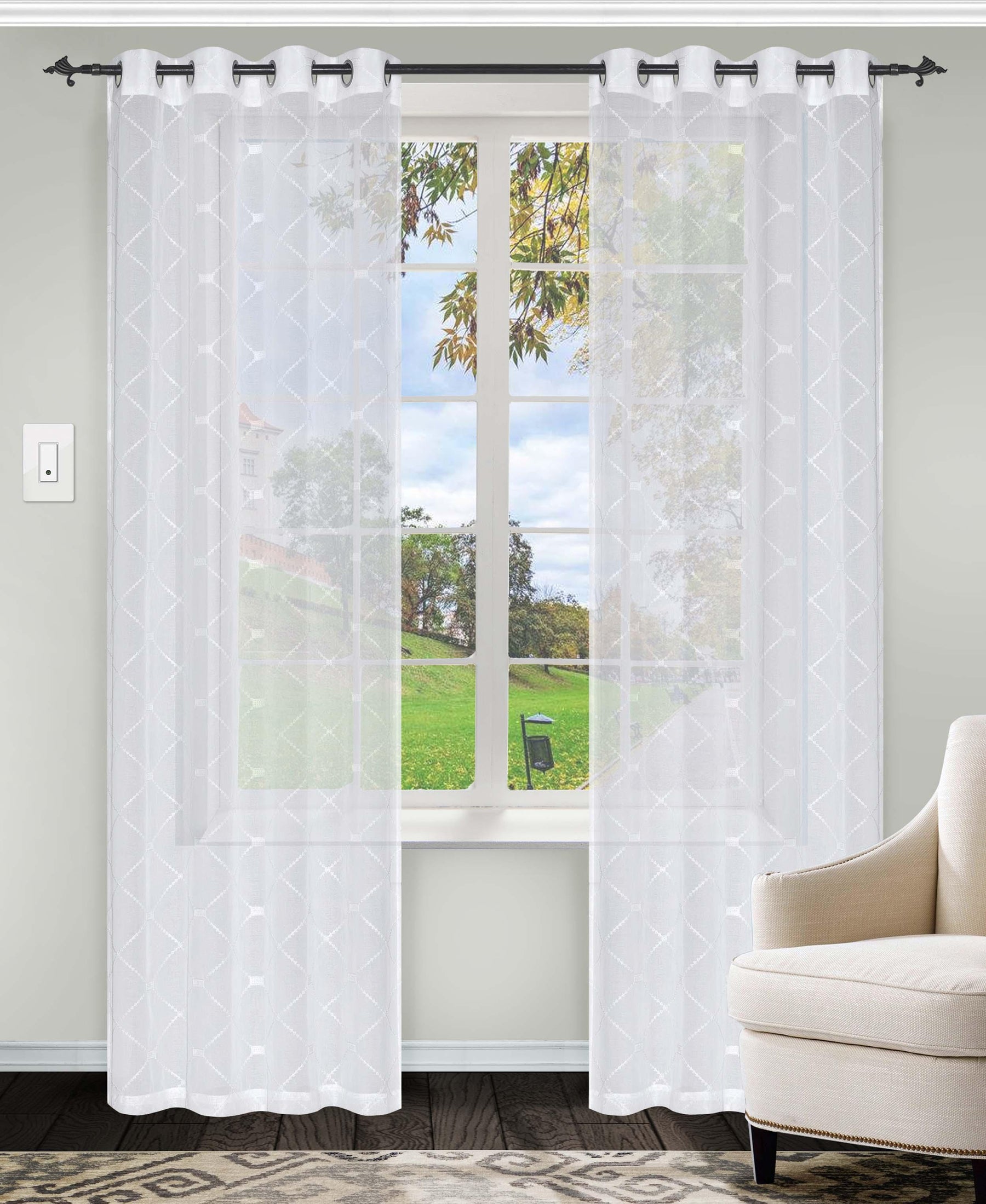 Sheer Modern Diamond Lattice Grommet Curtain Panels Set of 2